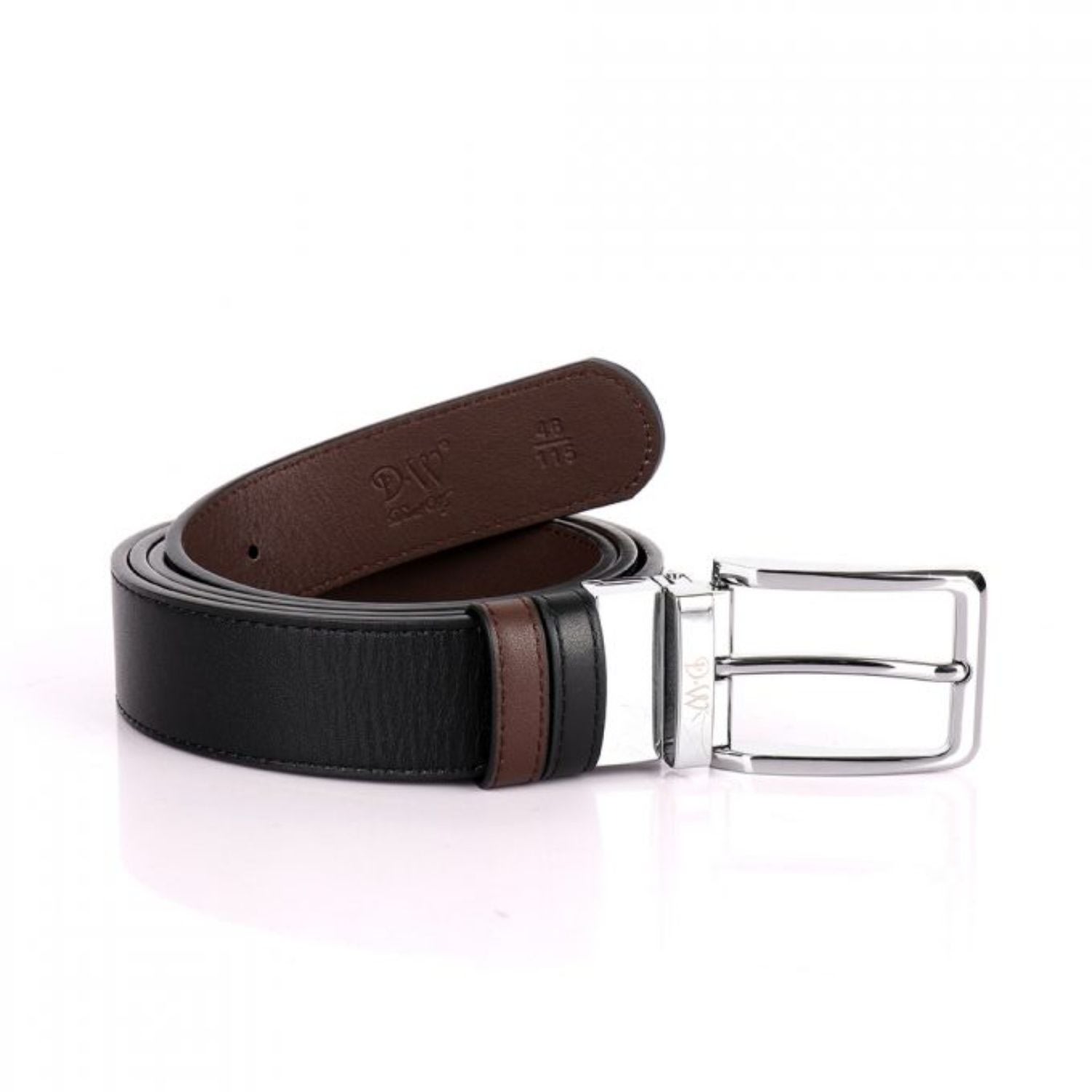 Men’s Reversible Silver Rectangular Buckle Belt - Black Brown 40" David Wej