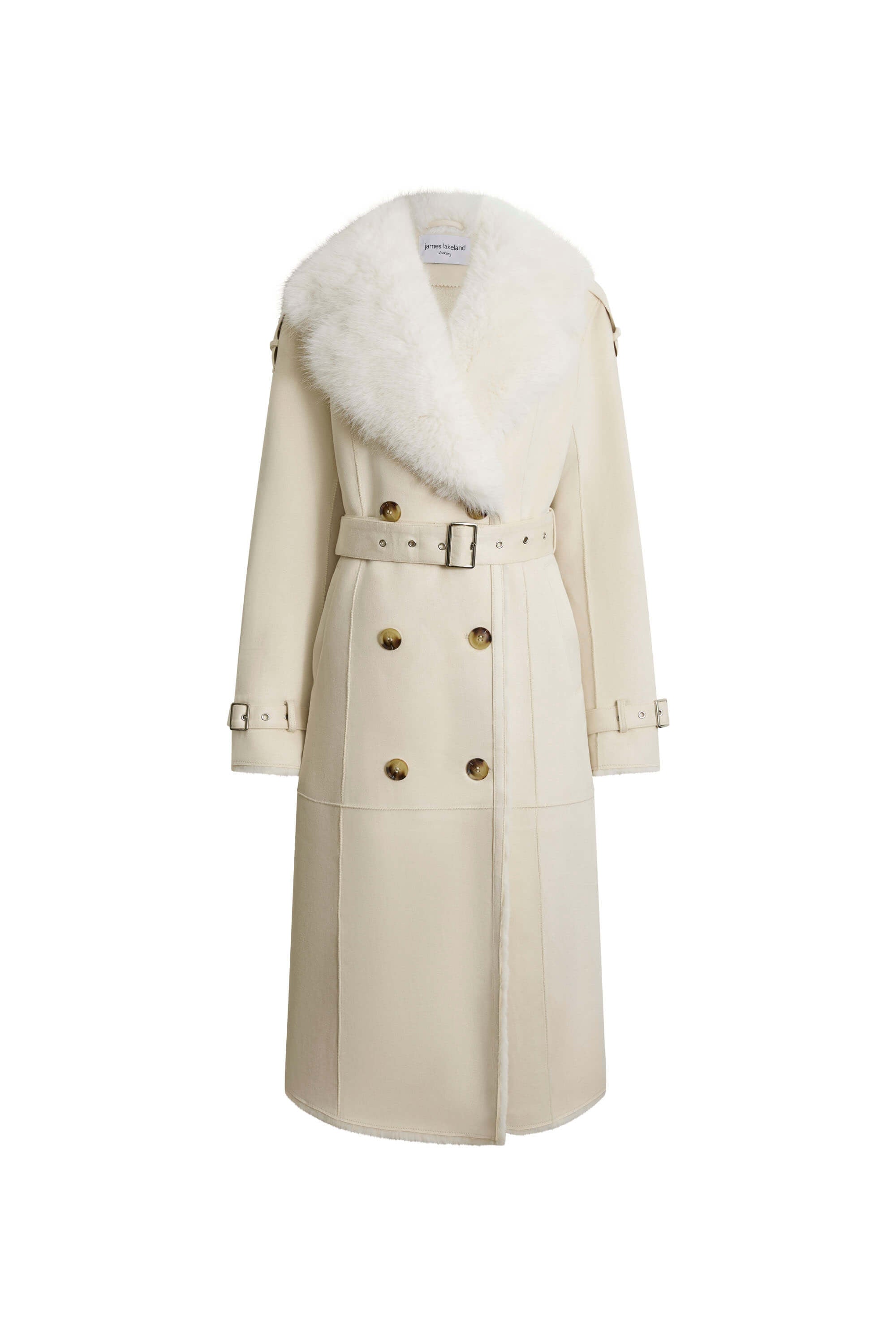 James Lakeland Women's White Faux Fur Suede Beige Coat In White
