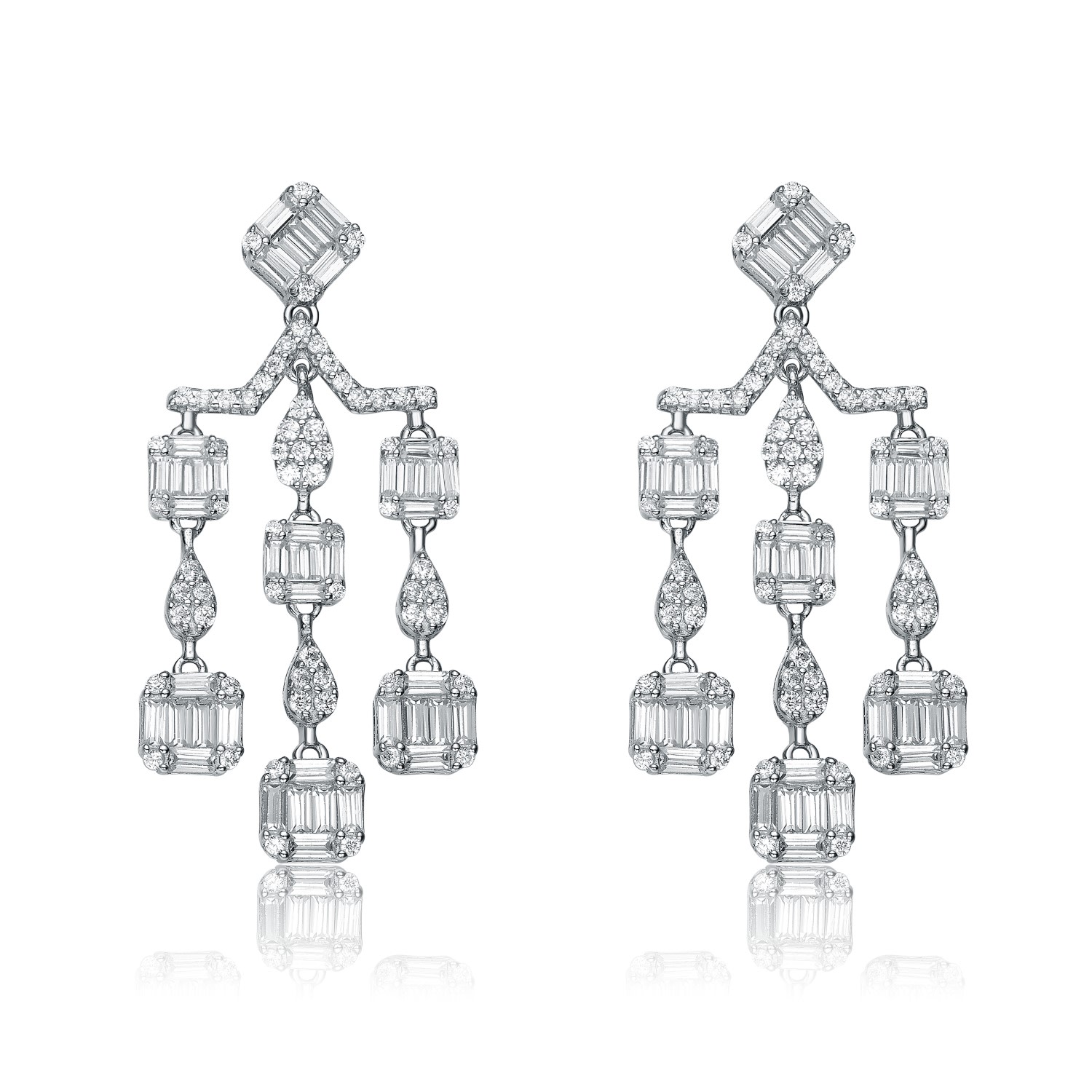 Genevive Jewelry Women's White / Silver Sterling Silver Cubic Zirconia Scale Earrings In Multi