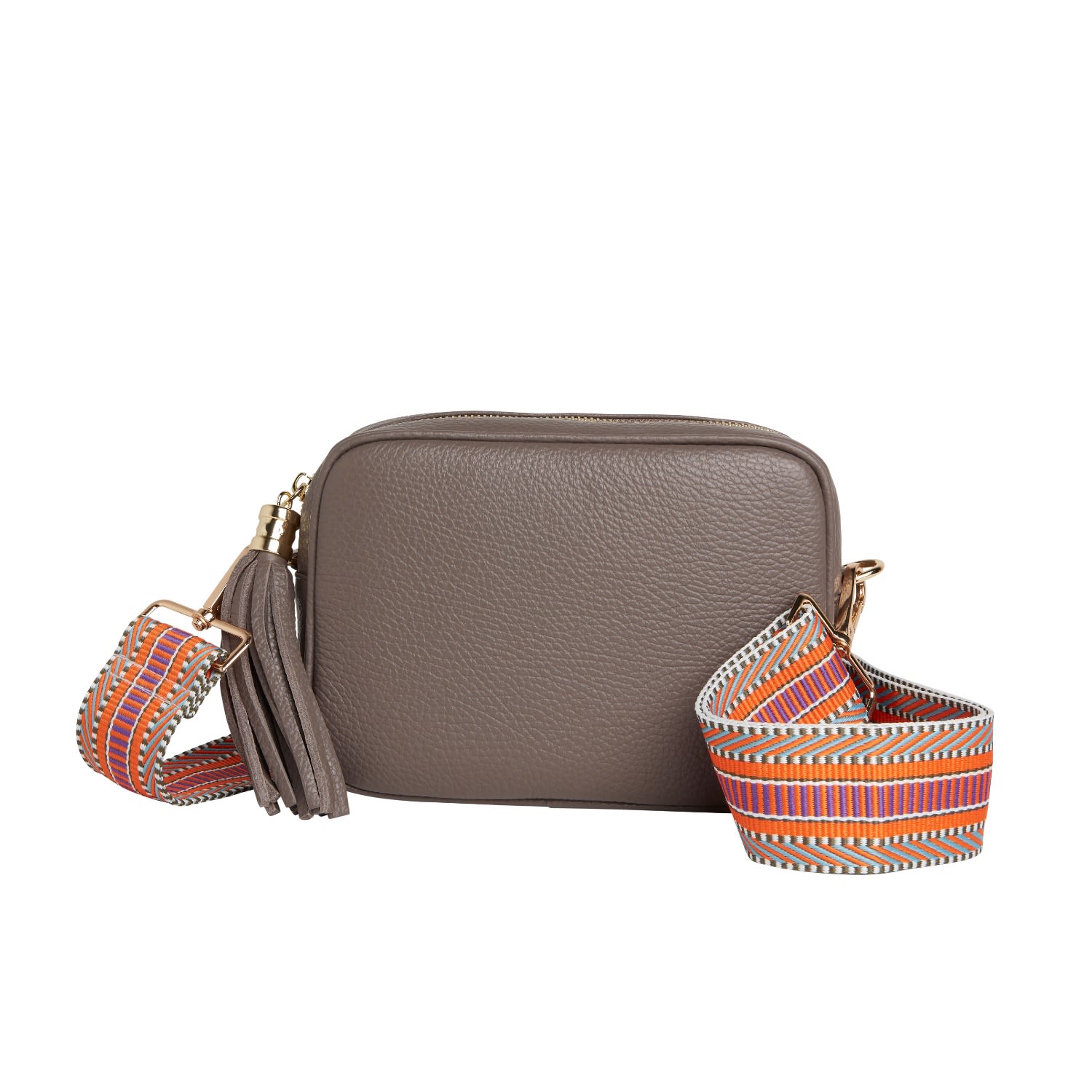 Betsy & Floss Women's Neutrals Verona Crossbody Tassel Cinder Bag With Orange Aztec Strap In Gray