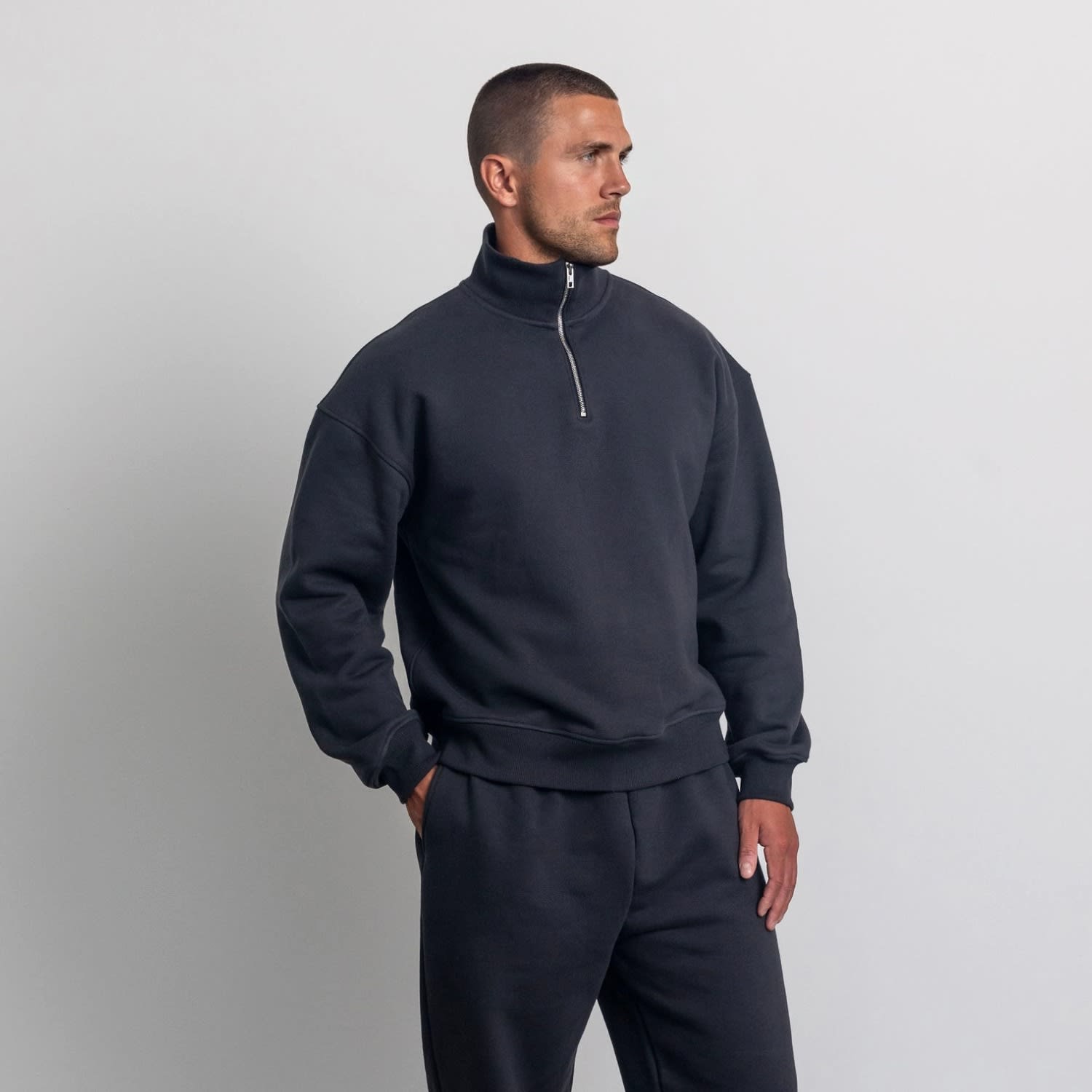 The Monaco Half Zip Oversized Sweatshirt In Charcoal by Julia Strouk Design