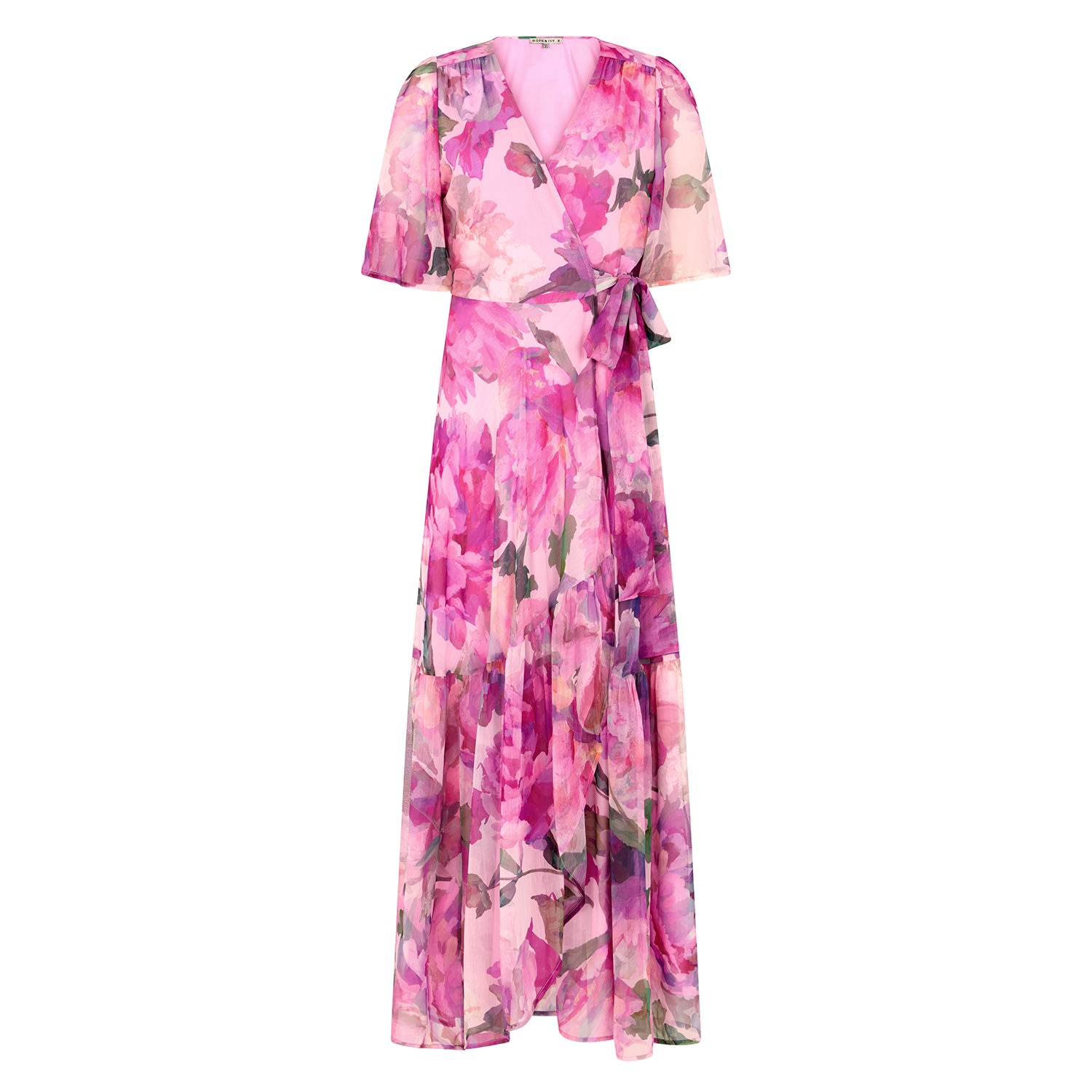 Women’s Pink / Purple The Tessa Flutter Sleeve Maxi Wrap Dress With Tie Waist XXL Hope and Ivy