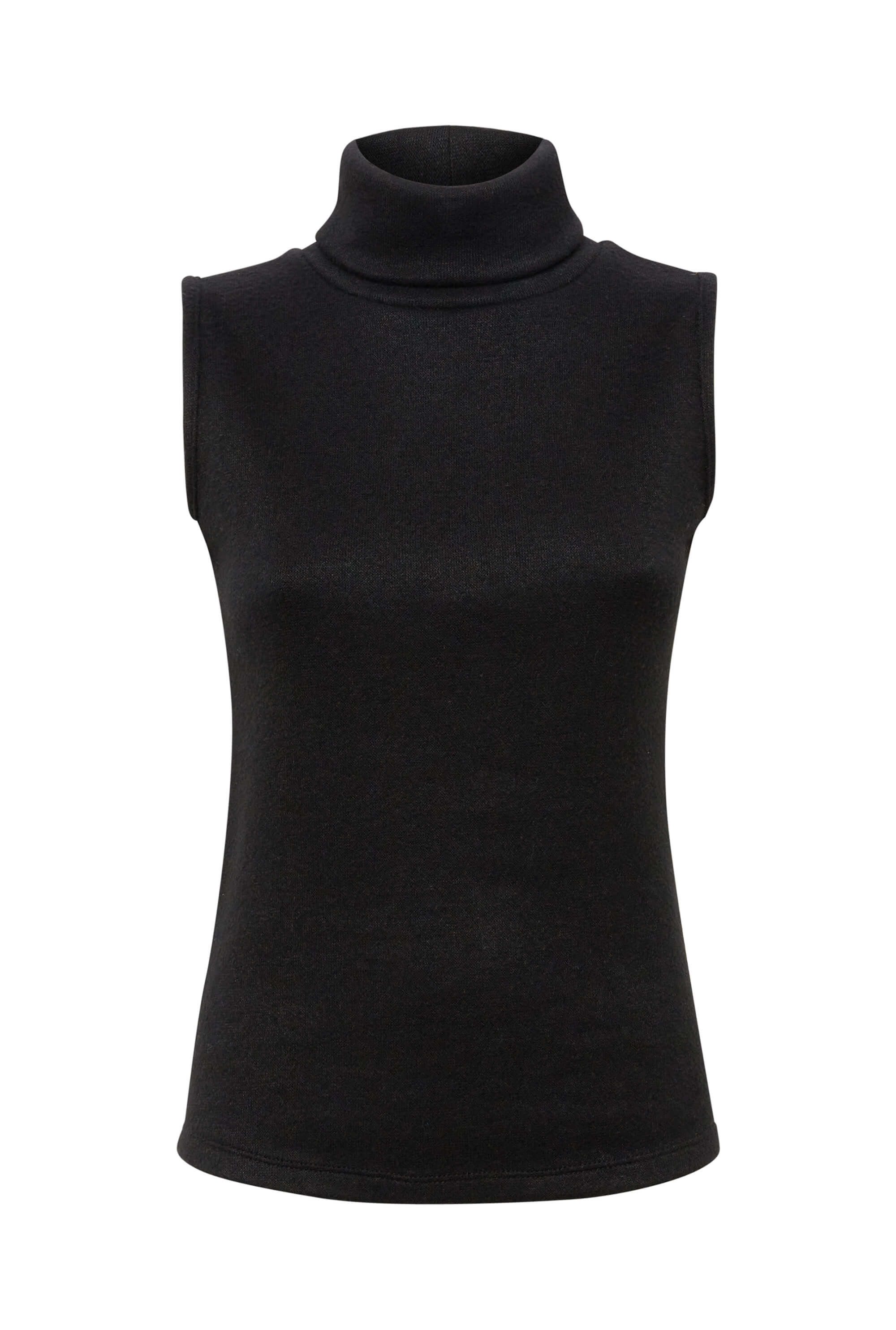 sleeveless black polo neck top