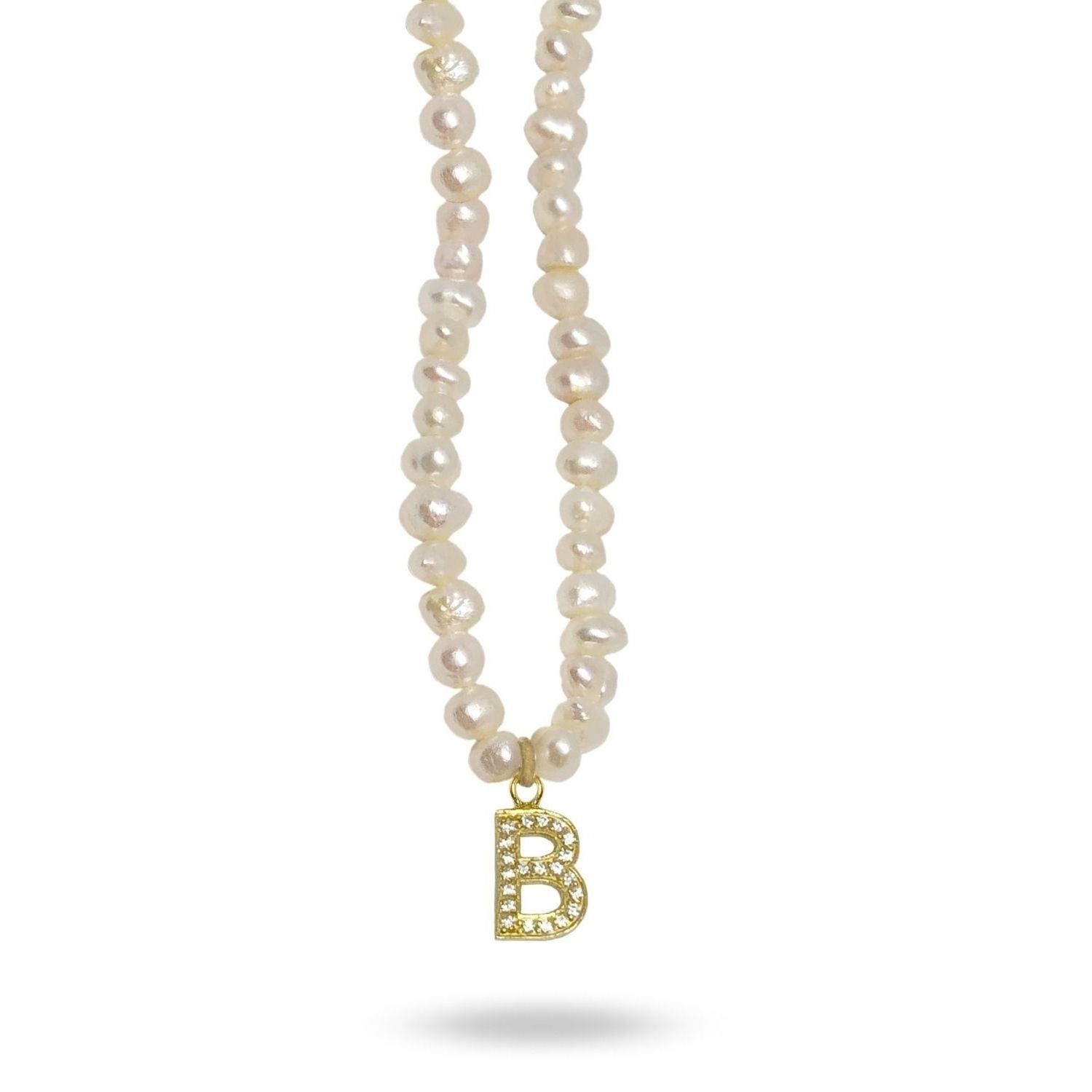 Linya Jewellery Women's Gold Mono Letter Pearl Necklace B