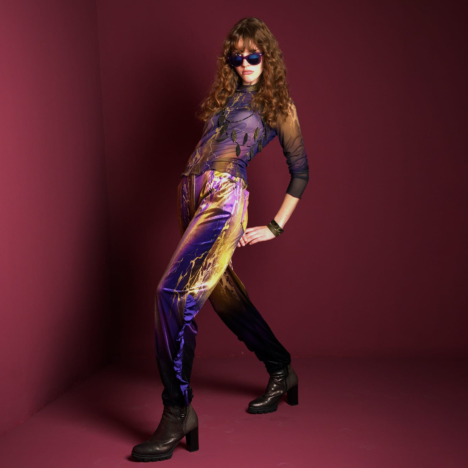 Abstract Print Velvet High-Waist Pants | Lalipop Design