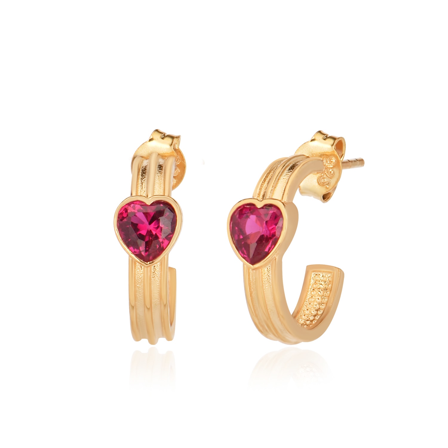 Women’s Gold / Pink / Purple Mirno Heart Stone Silver Earrings With Cubic Zirconia Pia & Co.