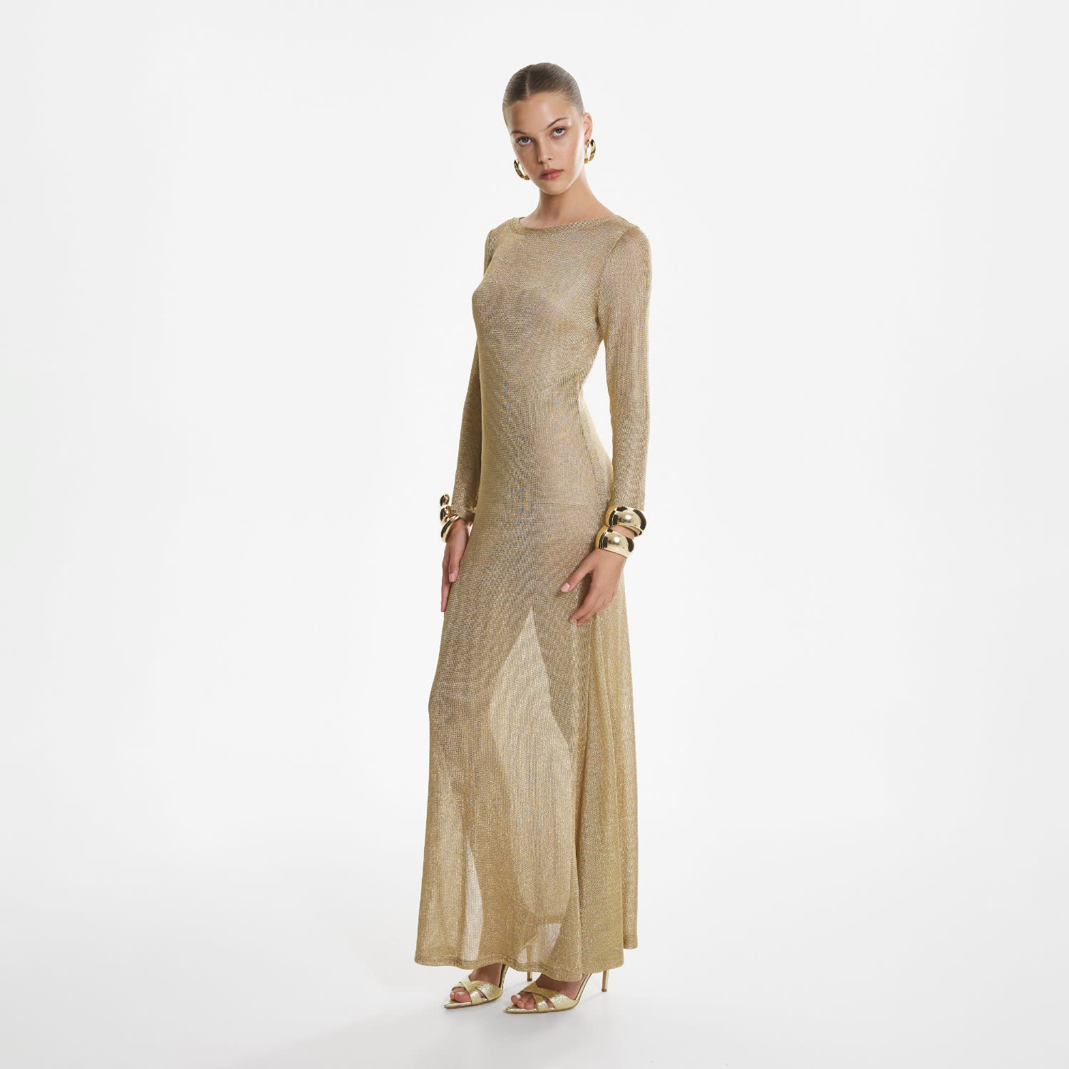 Side-Slit Gold Maxi Dress by LITA COUTURE