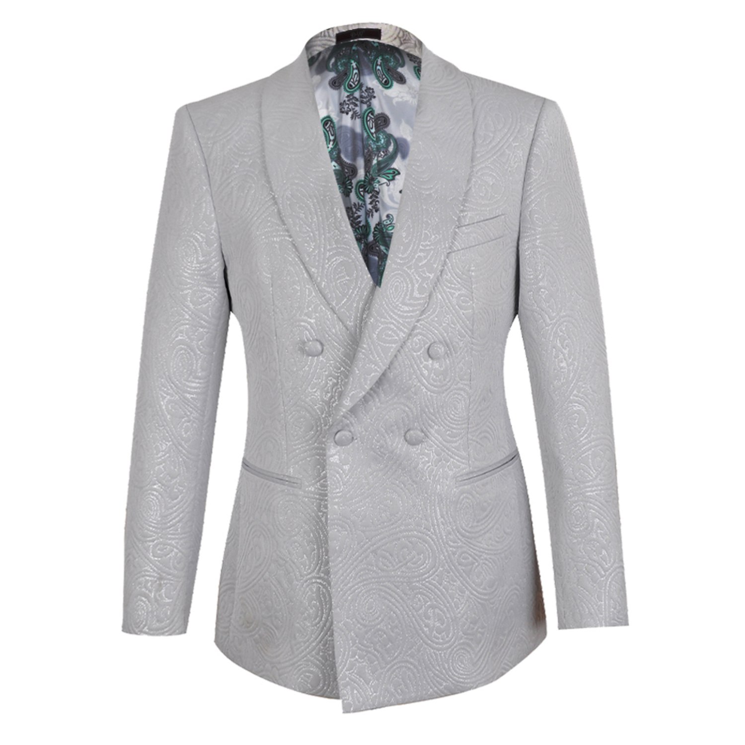David Wej Men's Neutrals Kensington Double Breasted Shawl Lapel Jacquard Blazer - Platinum In Black