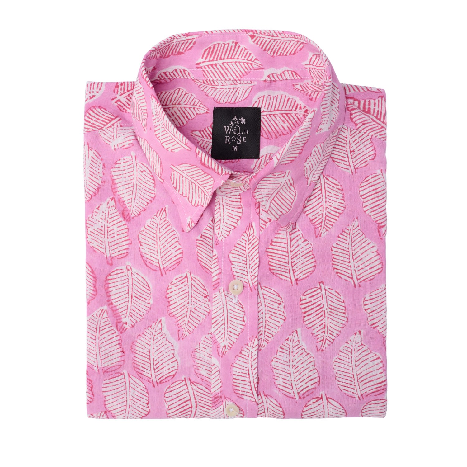 Men’s Pink / Purple Mkindu Hand Block Print Cotton Long Sleeved Floral Shirt Small Wild Rose
