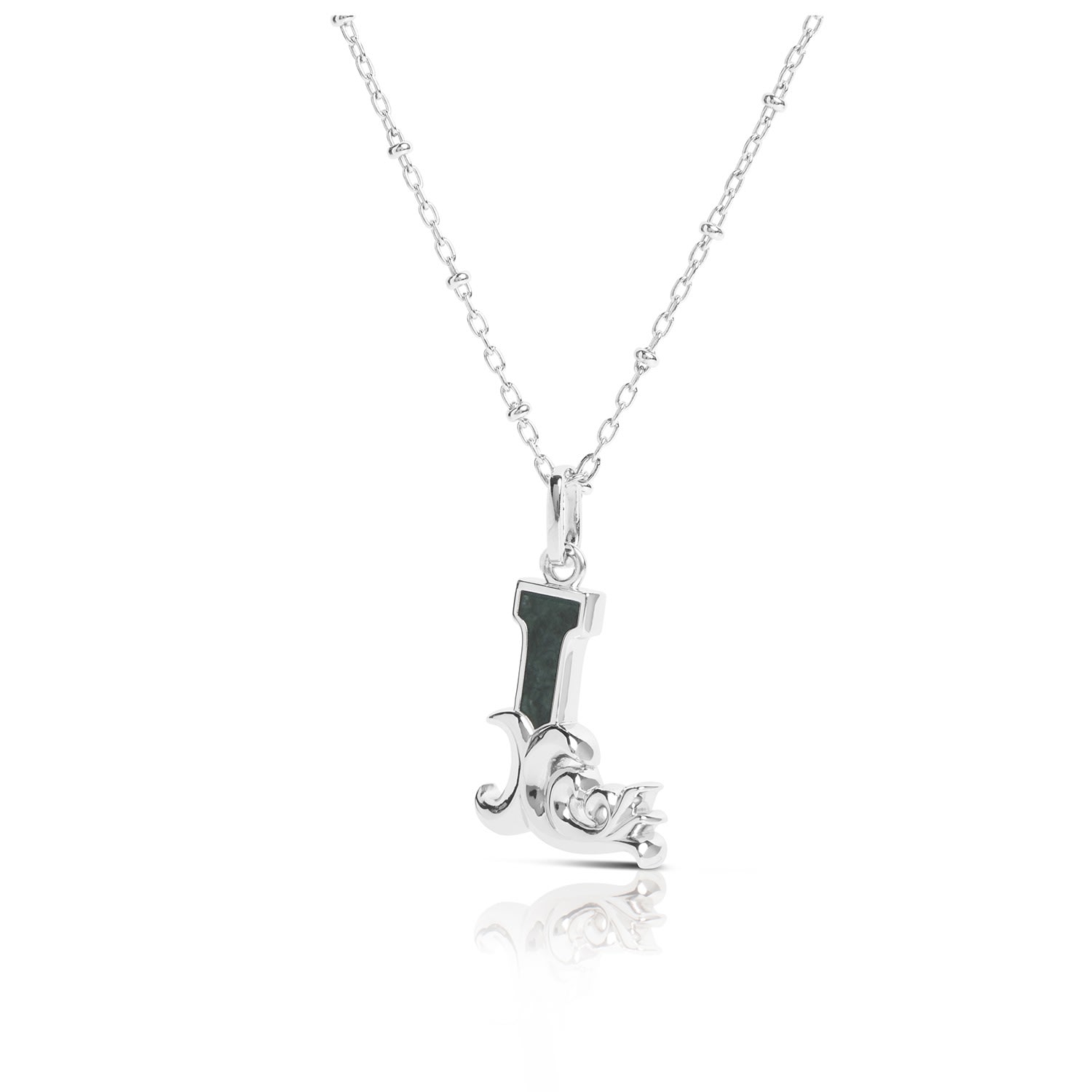 Kasun Women's Solid Silver L Initial Necklace With Green Marble In Silver