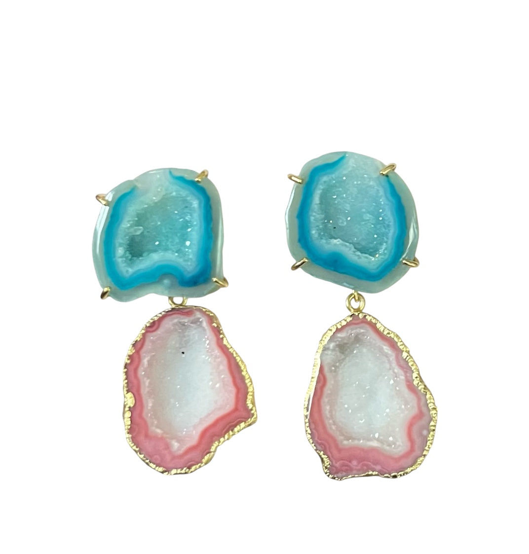 Magpie Rose Women's Aqua & Coral Cocktail Earrings In Orange