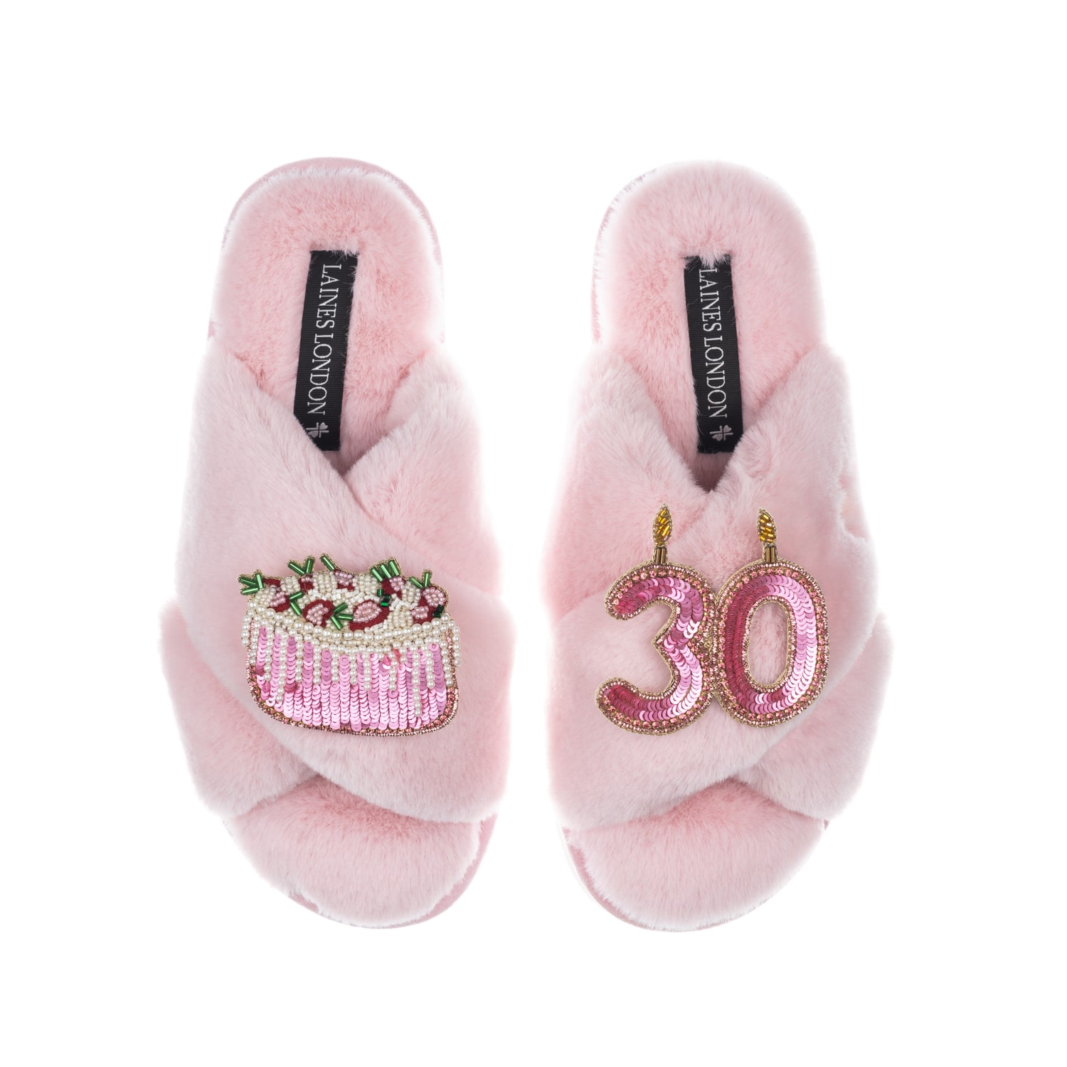 Laines London Women's Pink / Purple Classic Laines Slippers With 30th Birthday & Cake Brooches - Pink