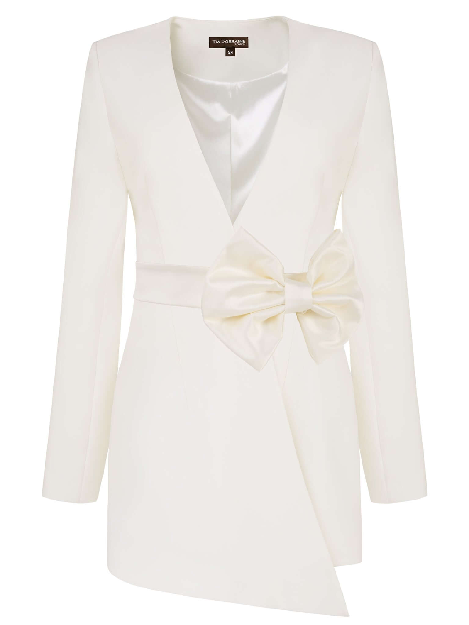 Tia Dorraine Women's White Rare Pearl Blazer With Bow Belt In White