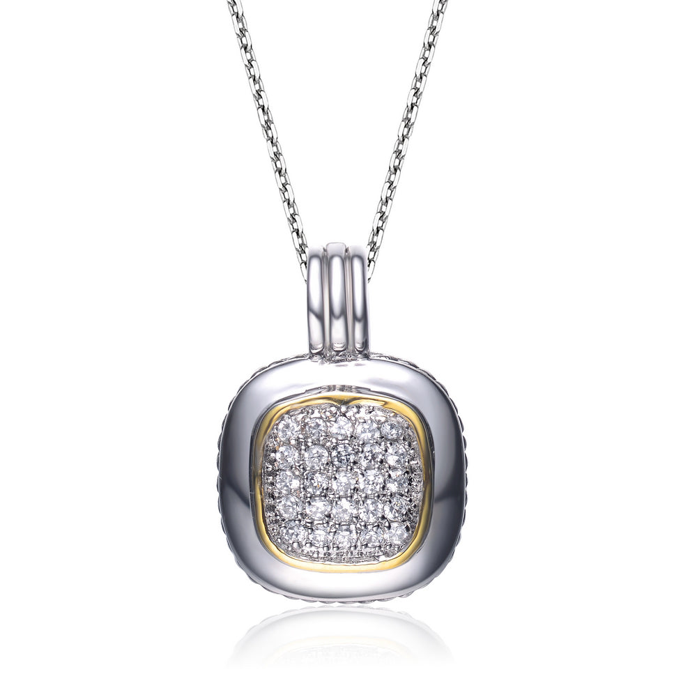 Women’s Silver / Gold / White Cz Two Tone Square Drop Pendant With Sterling Silver Finish Genevive Jewelry