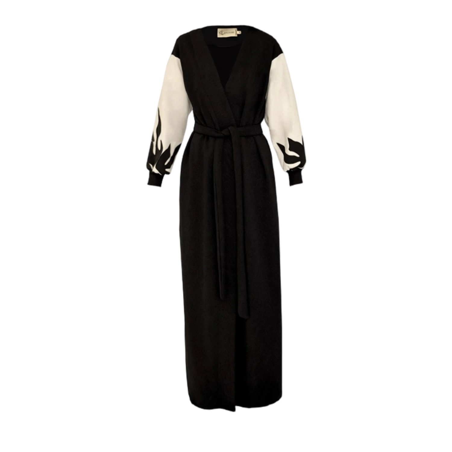 Alina Cernatescu Women's Black / Neutrals Mystic Maxi Black & Beige  Embroidered  Cotton Adjustable  Statement Sleeve In Black