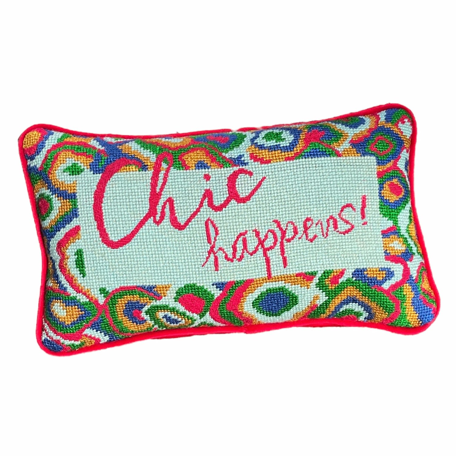 Original Needlepoint "Chic Happens!" Custom Feather Down Pillow Mommani Threads