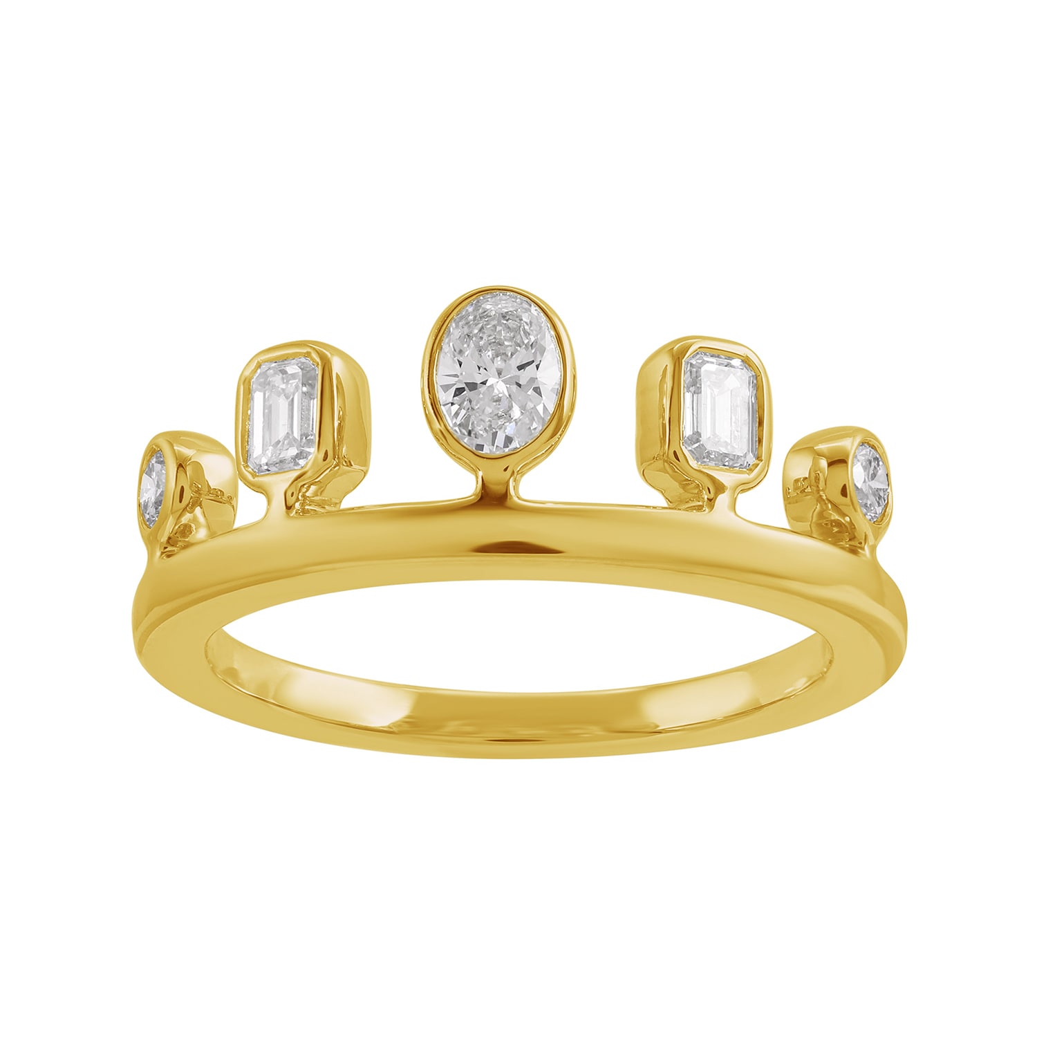 Artisan Women's Gold / White 14kt Yellow Gold Crown-style Ring With Oval, Emerald & Round Cut Diamonds In Multi