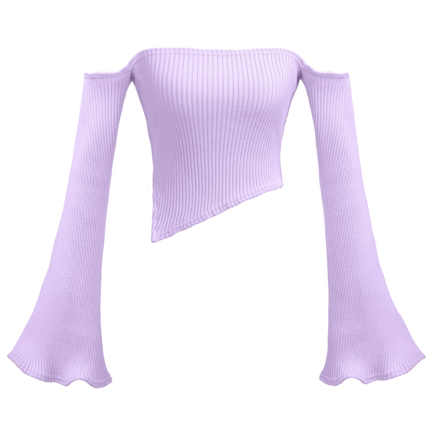 Kargede Women's Pink / Purple Lilac Rib Knit Sweater – Off Shoulder, Flared Sleeves In Pink/purple