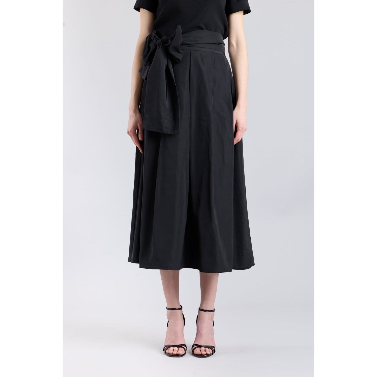 Midi Skirt Black Taffeta With Waist Tie | The Extreme Collection