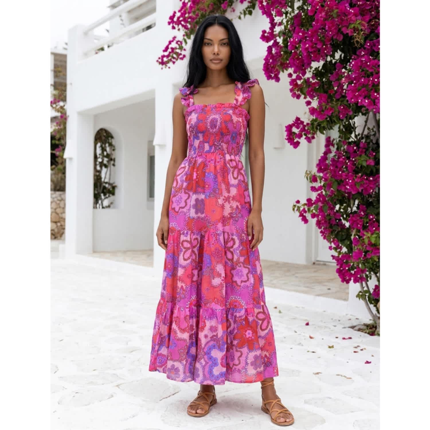 shirred metallic maxi dress socialite Socialite Metallic Floral Print Maxi Dress In Blush - 72% Off