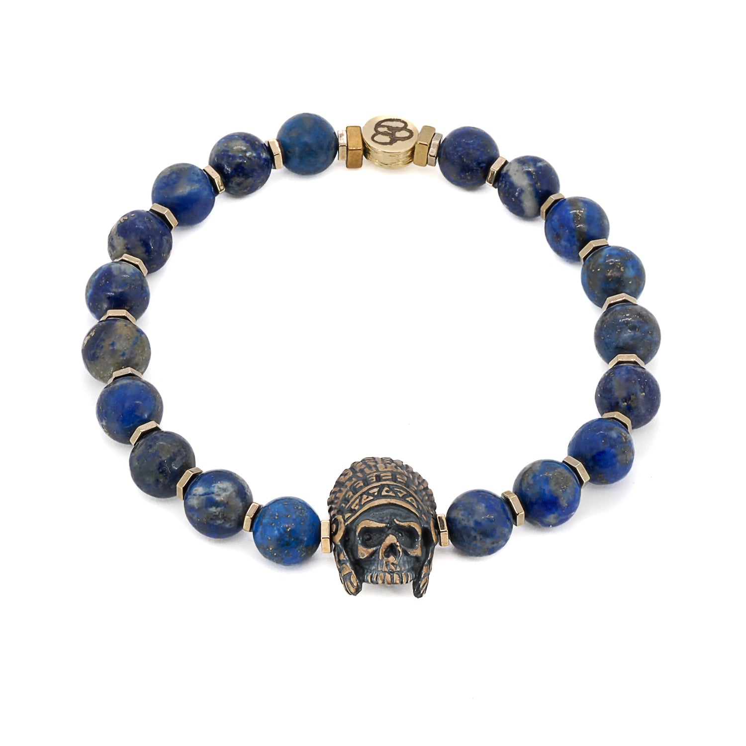 Men’s Blue / Silver / Gold Lapis Lazuli Indian Beaded Bracelet-Blue Ebru Jewelry