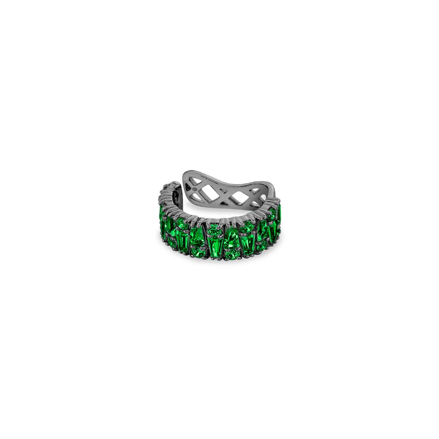 Women’s Green / Black Culture Ear Cuff With Man Made Emerald In Premium Black Rhodium Sally Skoufis