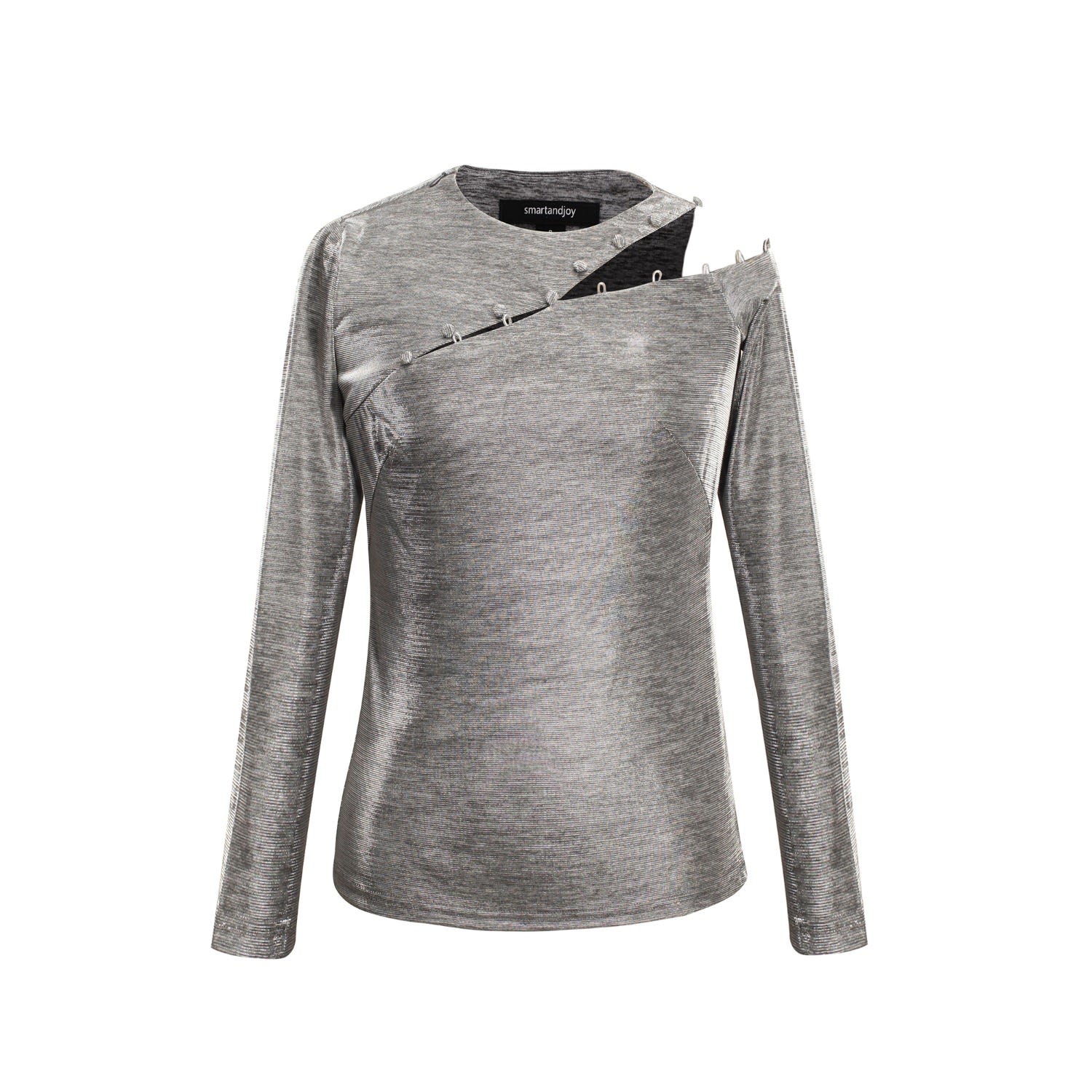 Smart And Joy Women's Grey Asymmetric One Off-shoulder Shiny Top In Grey