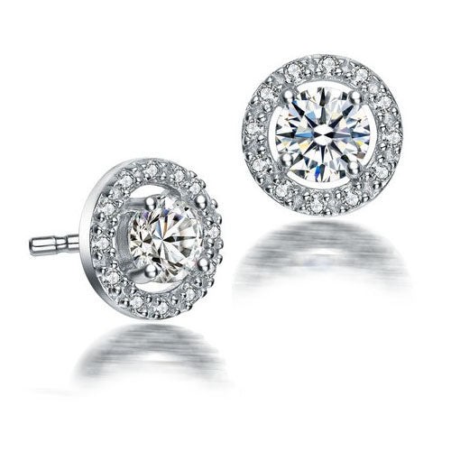 Genevive Jewelry Women's White Rachel Glauber Rhodium Plated With Clear Round Cubic Zirconia Halo Stud Earrings In White