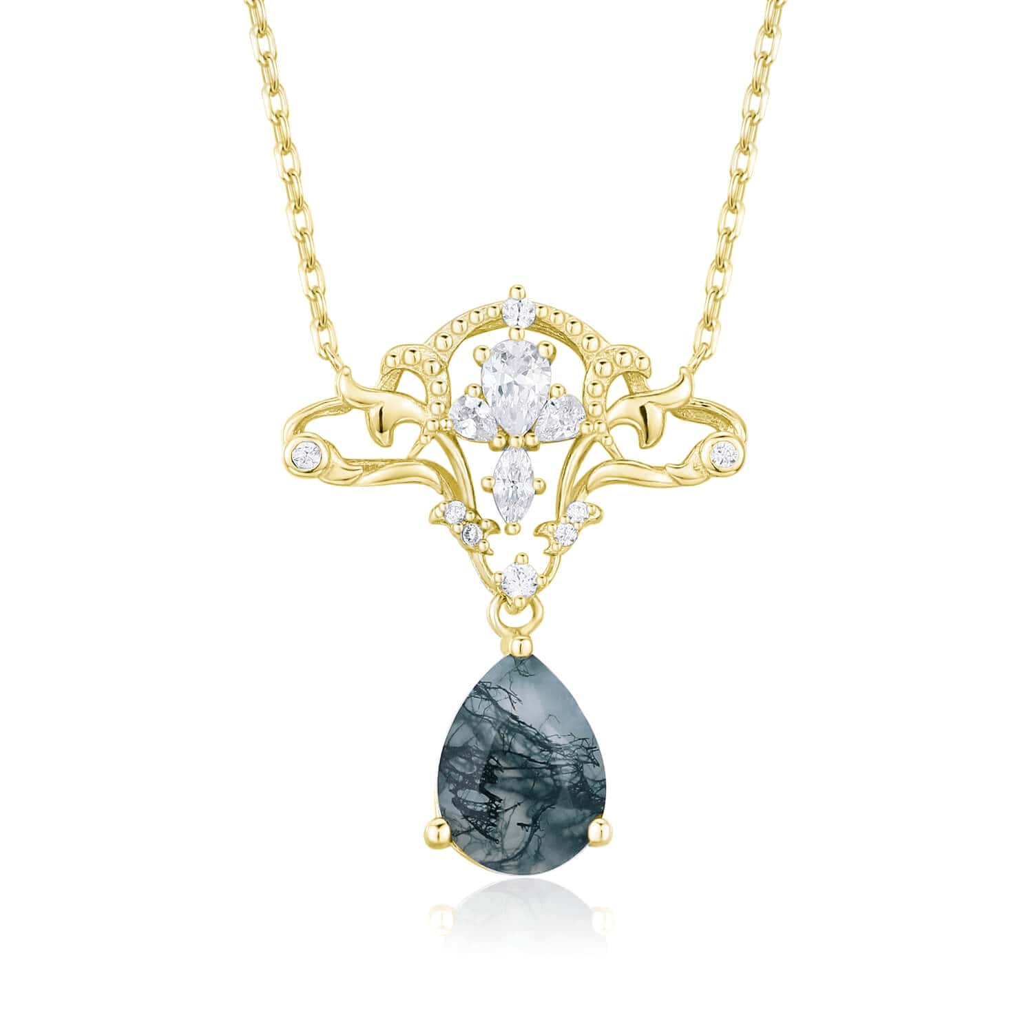 Women’s Cirrus Crest Moss Agate Yellow Gold Vermeil Necklace Azura Jewelry New York