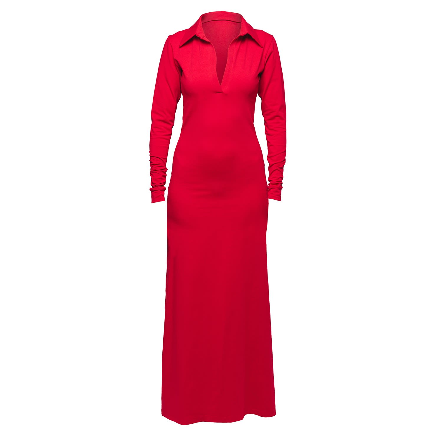 red long sleeve shift dress