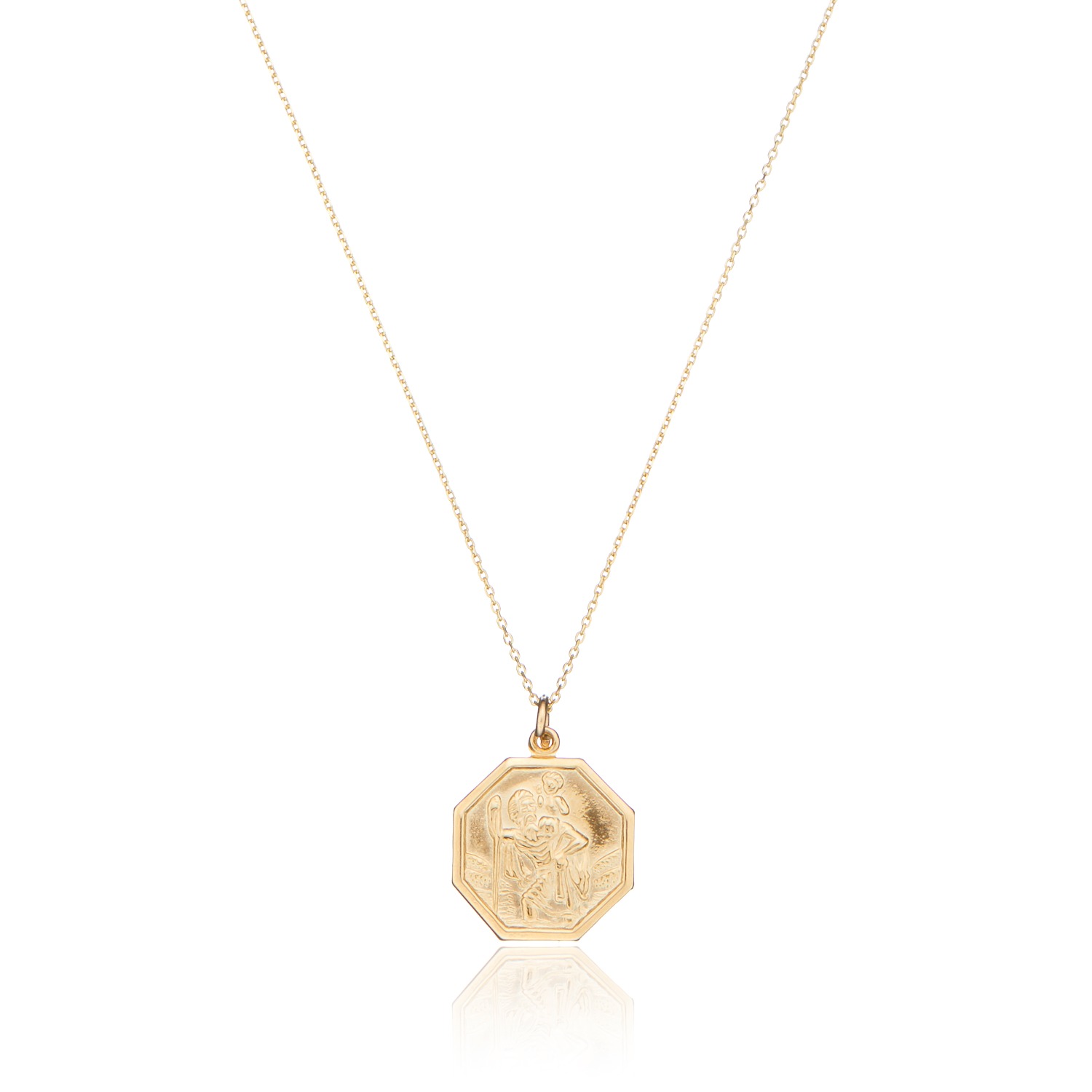 St.CHRISTOPHER 7inch ネオアコ Men's Medium Solid Gold Octagon St Christopher Necklace