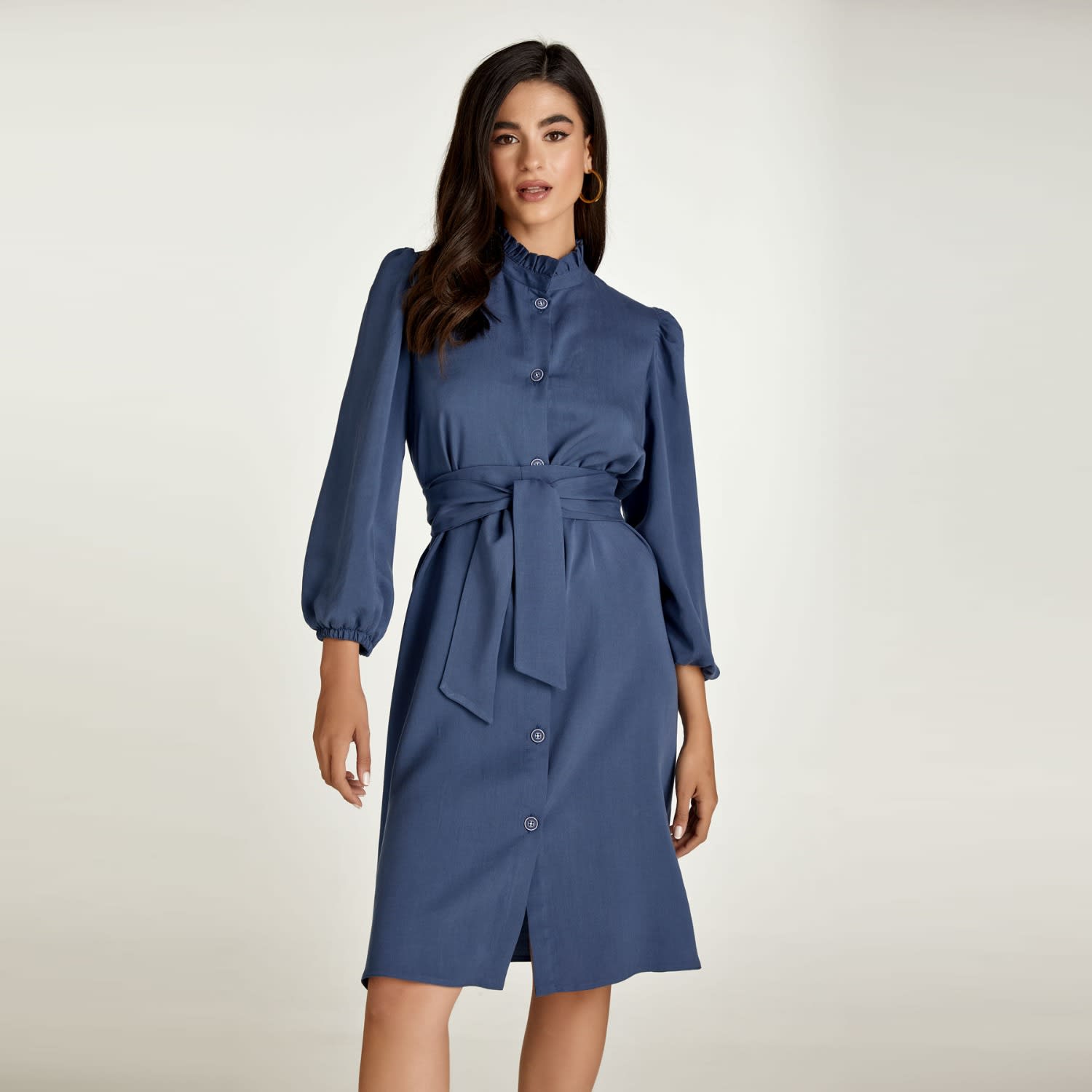 Belted Long Sleeve Indigo Dress | Conquista | Wolf &amp; Badger