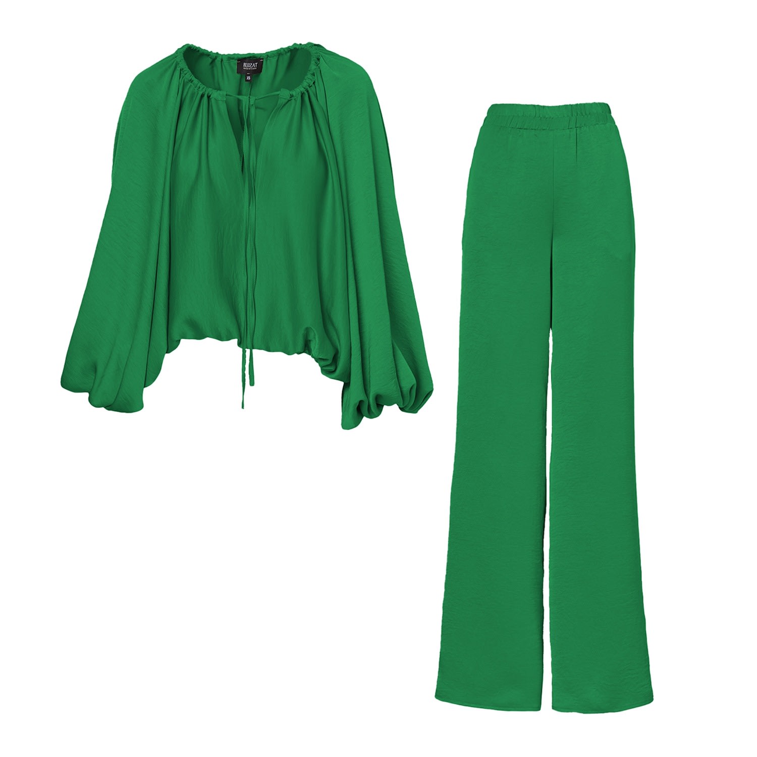 Bluzat Women's Emerald Green Set With Blouse And Wide Leg Trousers In Green