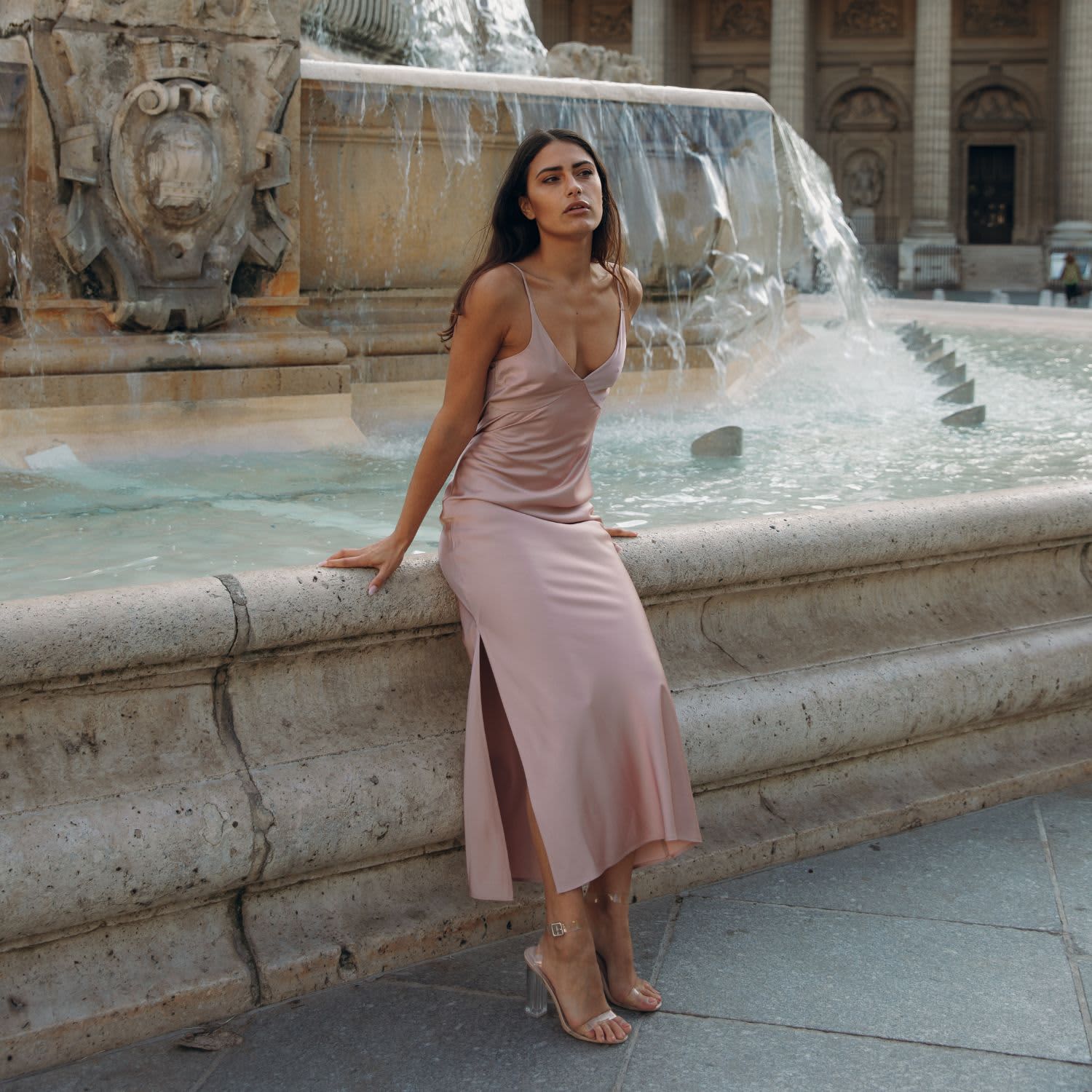 LACE SLIP DRESS - Dusty pink