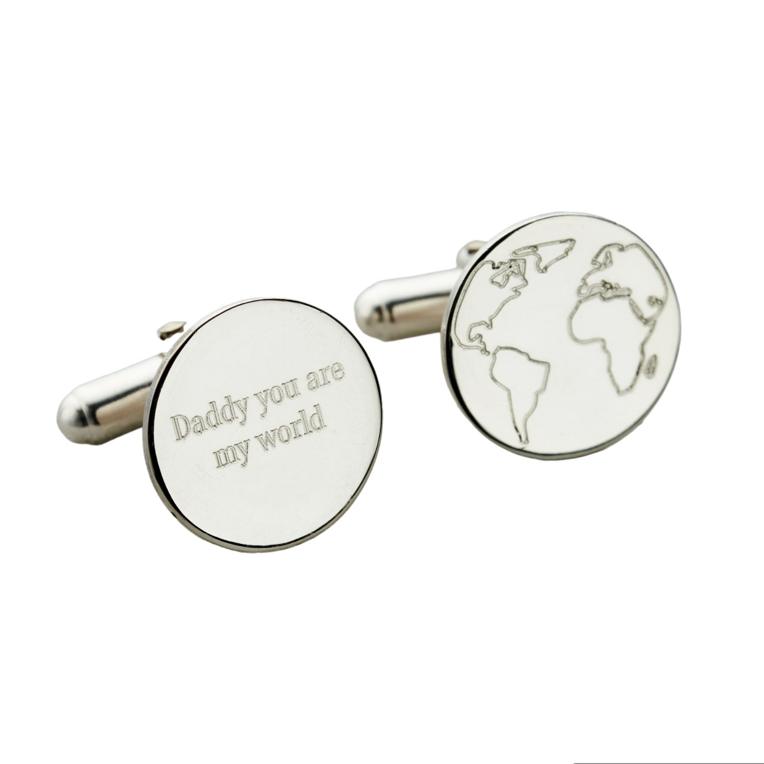 Men’s Sterling Silver Daddy You Are My World Globe Travel Cufflinks Posh Totty Designs