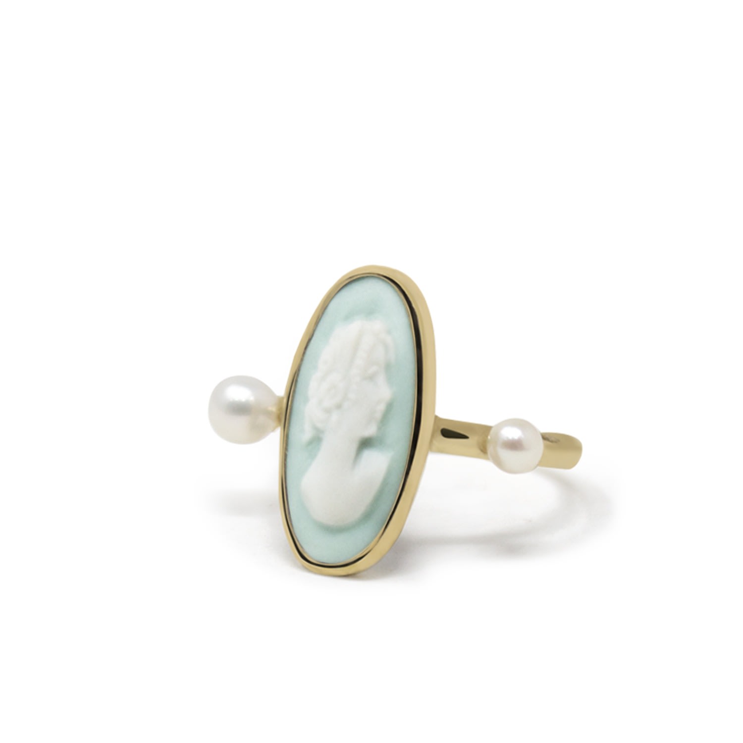 Vintouch Italy Women's Gold / Green Medea Gold-plated Green Cameo And Pearl Ring In Multi