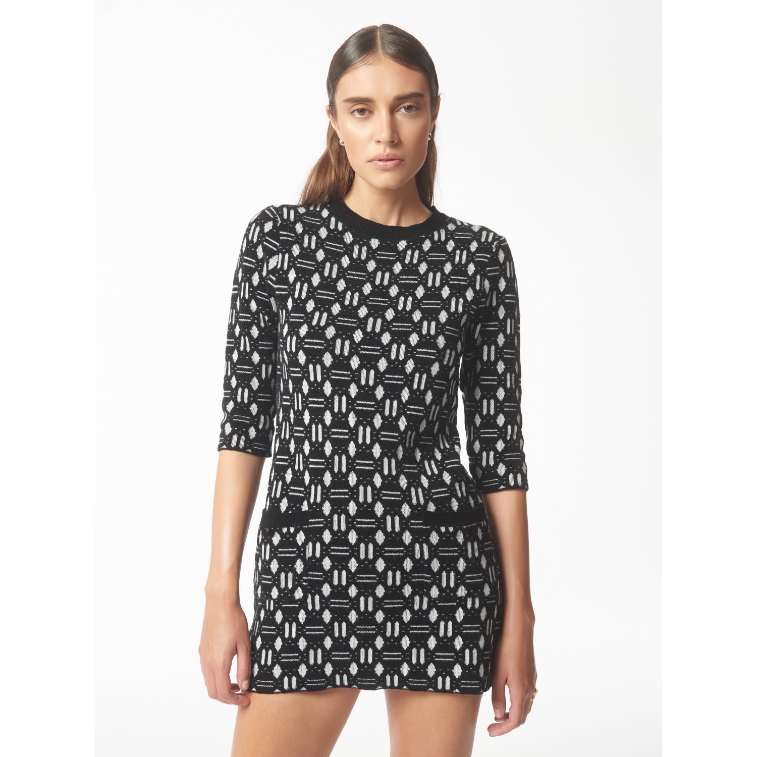 Geometric Jacquard Knit Dress In Black & White | SOUR FIGS | Wolf & Badger