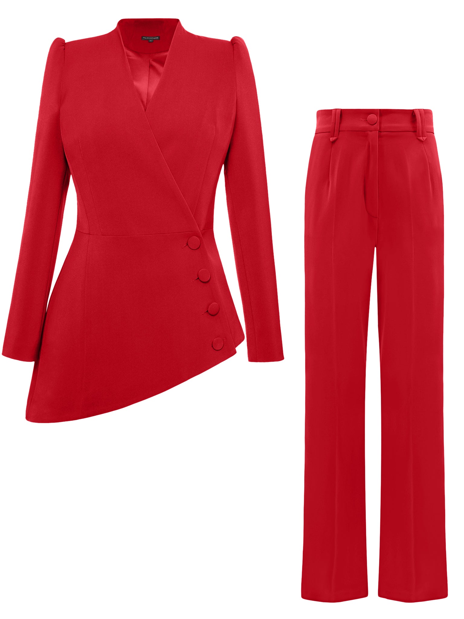 Tia Dorraine Fierce Red Asymmetric Power Suit In Red