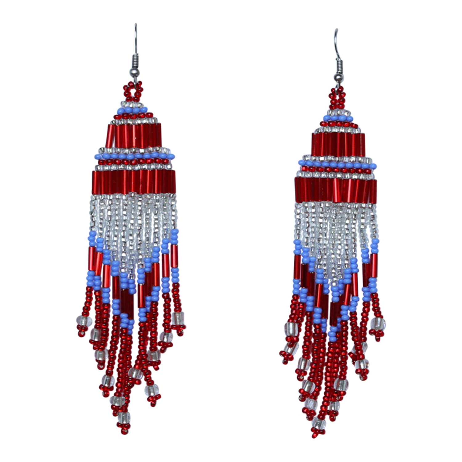 Blue / Silver / Red Encuentro Beaded Boho Earrings - Lady In Red Good Tidings Style