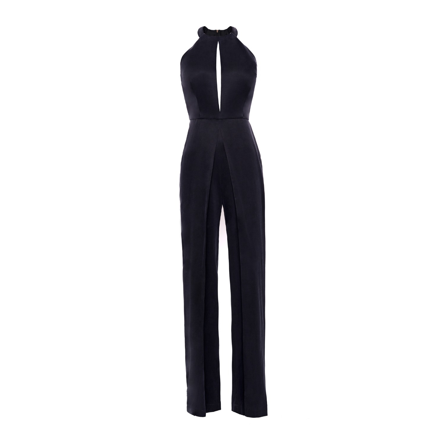Nomi Fame Women's Dona Black  Front Cut Out Jumpsuit With Split Leg