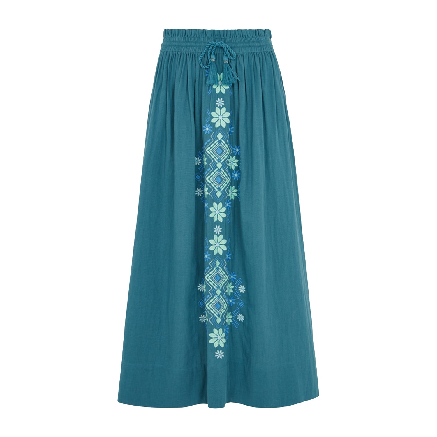 Raffya Women's Azalea Embroidered Turquoise Blue Maxi Skirt