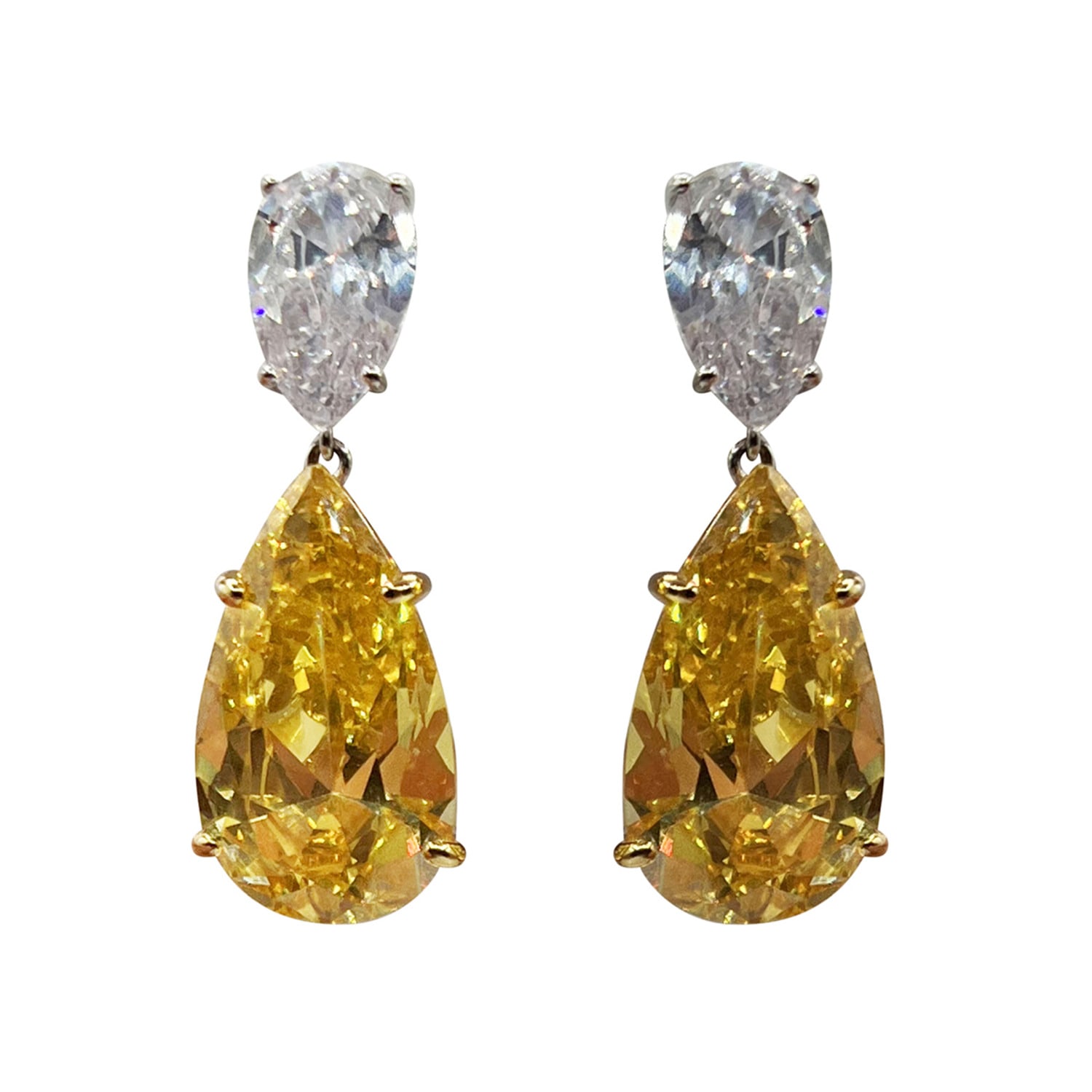 Michael Nash Jewelry Women's Yellow / Neutrals Large Double Pear Canary And Diamond  Clip Earrings In Yellow