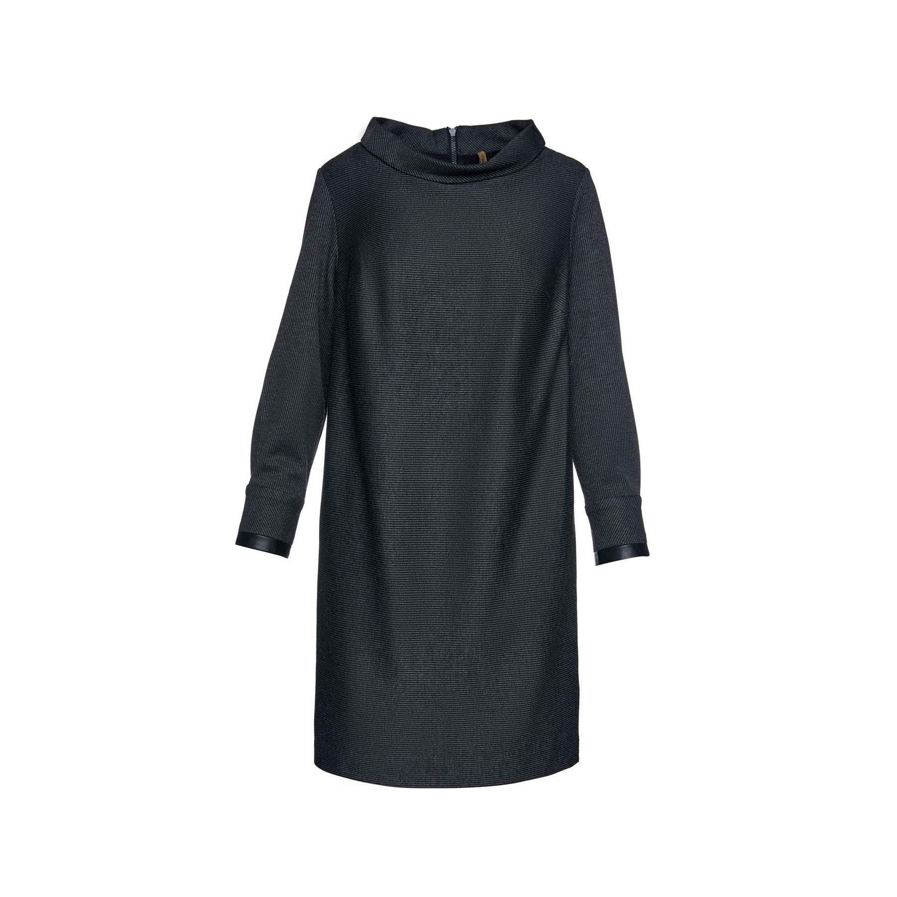 Conquista Women's Grey Casual H-line Stand Collar Long Sleeve Midi Dress In Grey