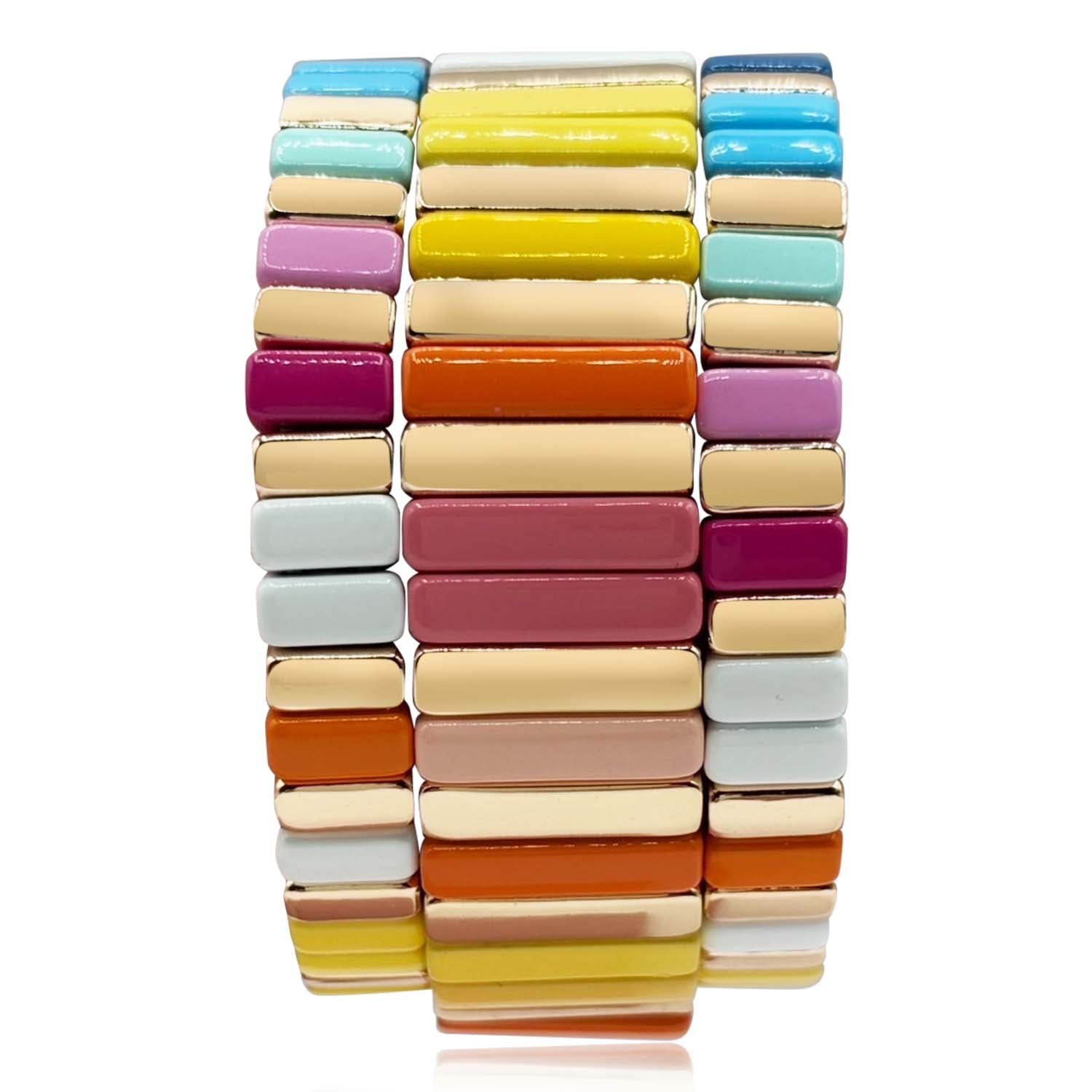 Michael Nash Jewelry Women's Pink / Purple / Blue Multi Pastel And Bright Enamel Stretch Three Piece Bracelet Set