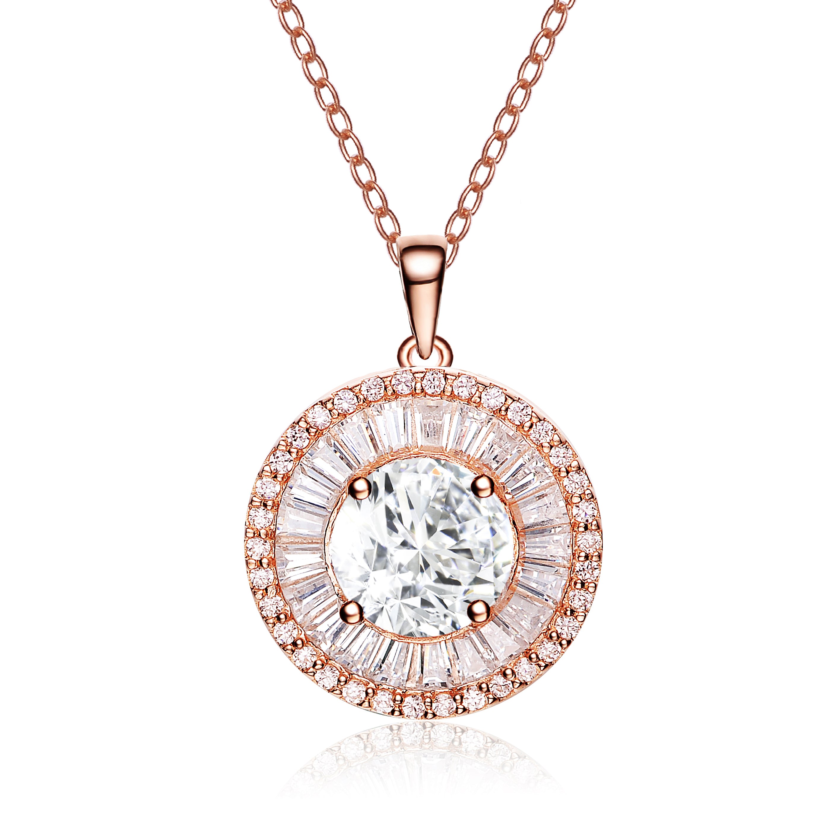 Women’s White / Rose Gold Sterling Silver With Rose Gold Plated And Clear Cubic Zirconia Pendant Necklace Genevive Jewelry