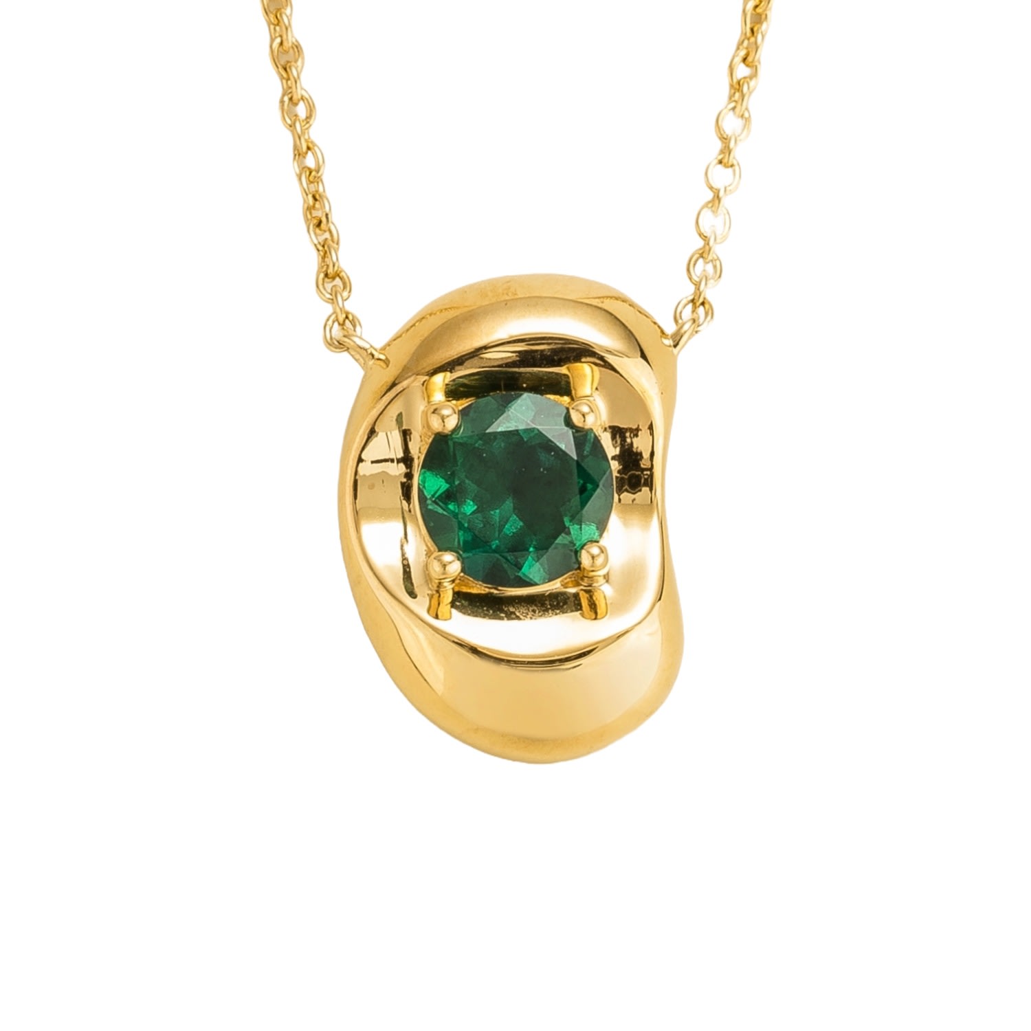 Women’s Green / Gold Fava Necklace In Emerald Set In Gold Juvetti