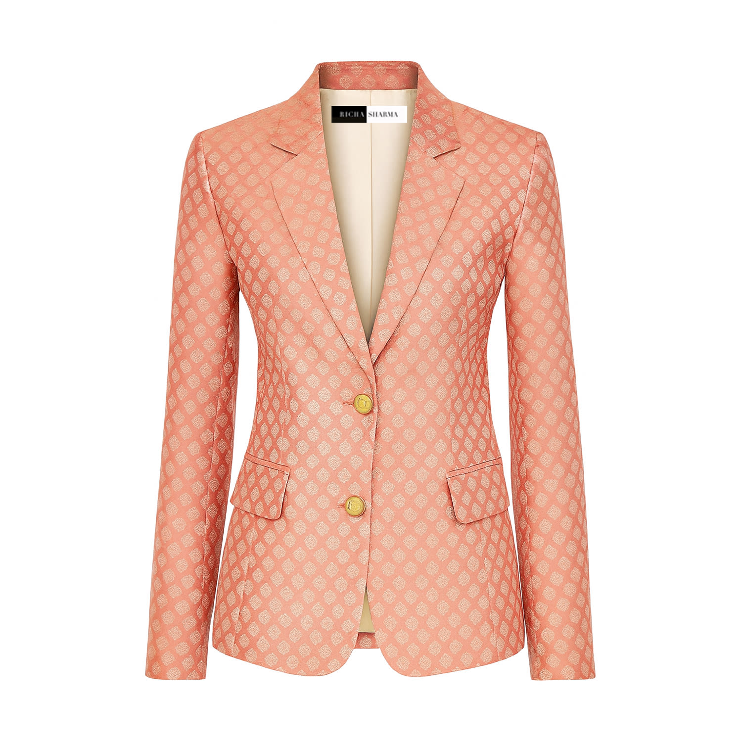 Richa Sharma Women's Pink / Gold / Neutrals Handcrafted Sustainable Silk Peach Brocade Blazer In Orange
