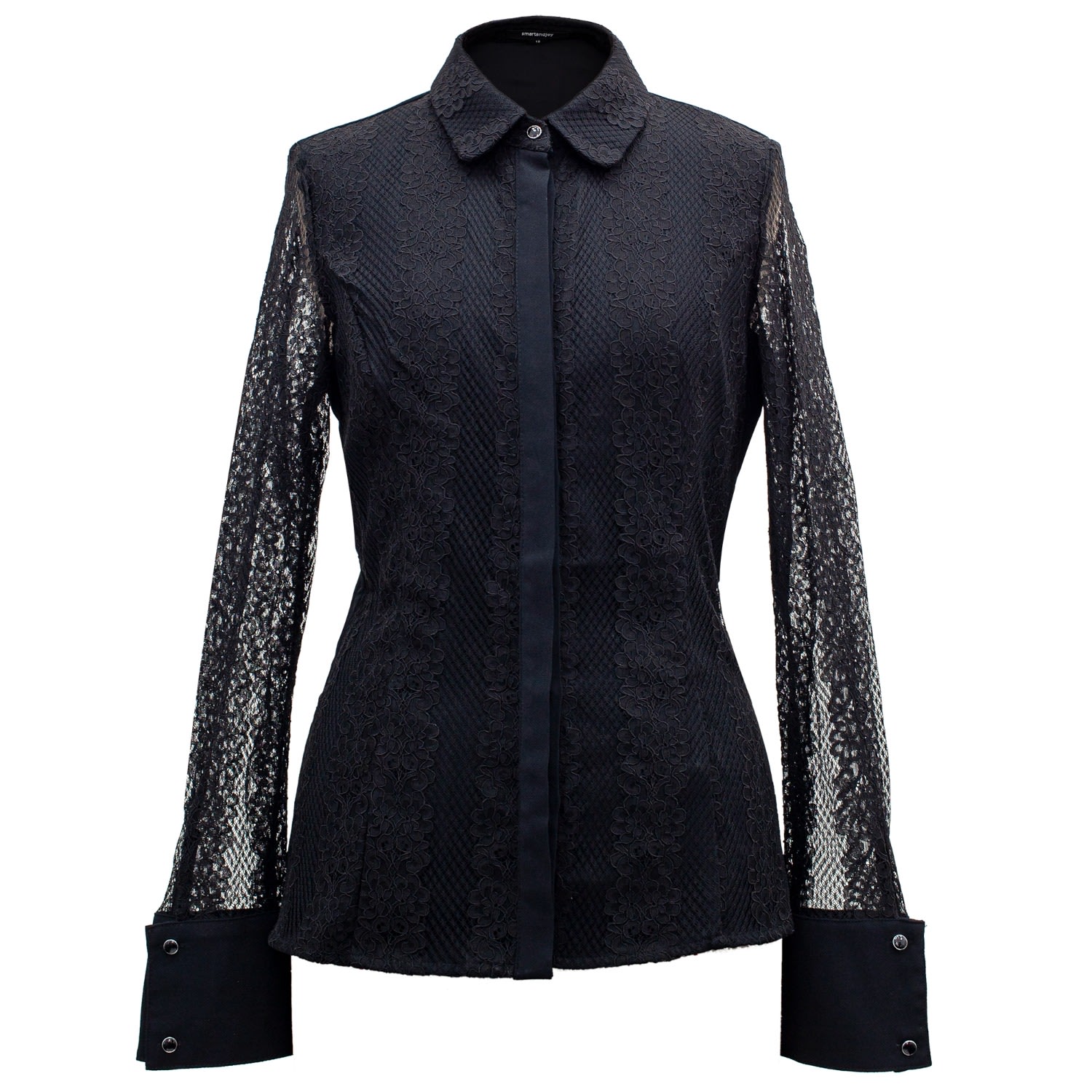 Women’s Fitted Long Sleeves Lace Shirt - Black Extra Large Smart and Joy