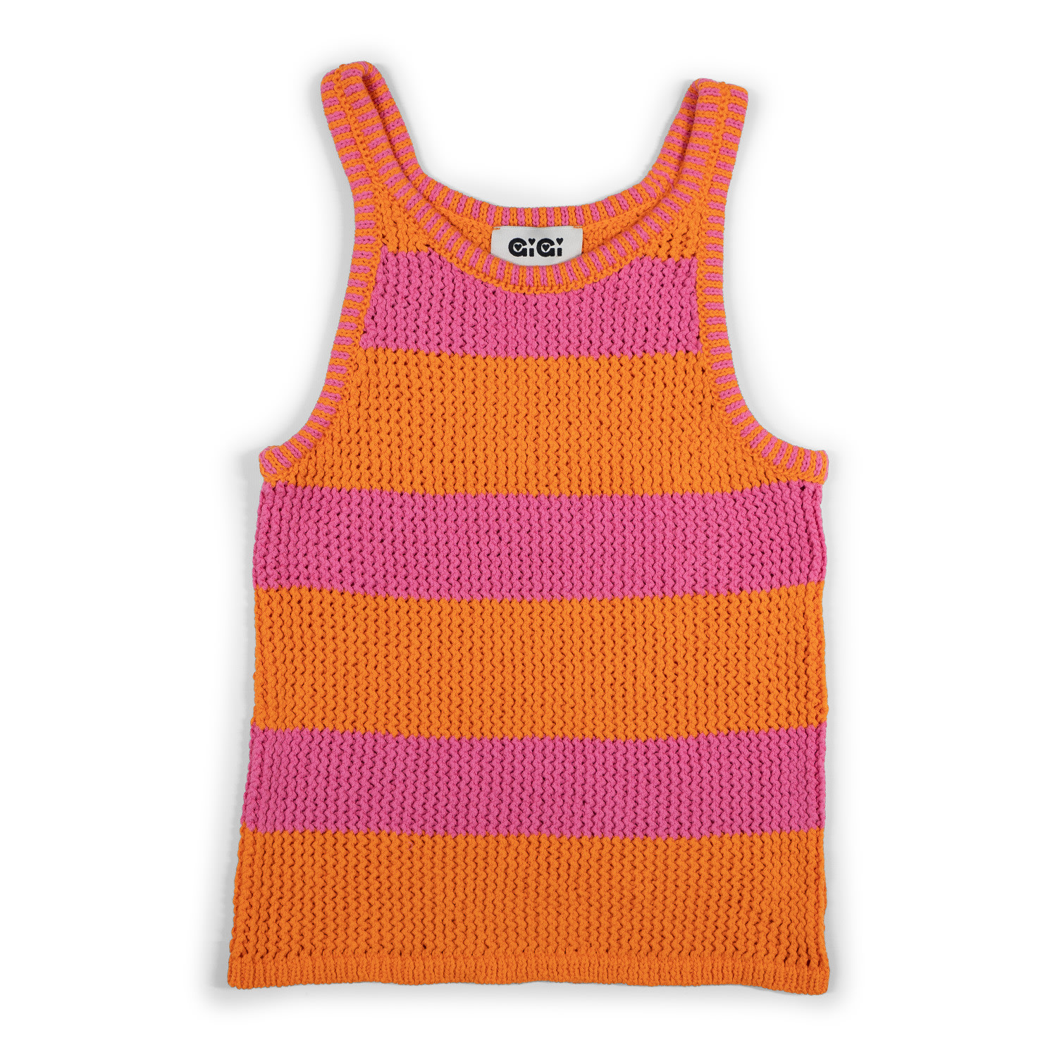 Gigi Knitwear Women's Pink / Purple Mesh Cotton Tank Top In Orange & Pink Stripe In Pink/purple
