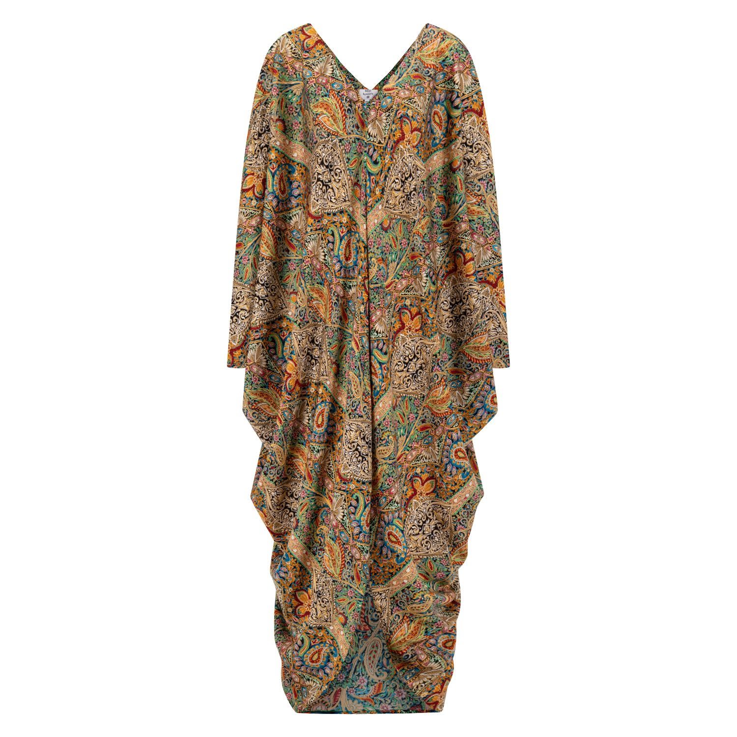 Women’s Mariposa Cut Kaftan In Printed Paisley Silk In Green One Size Azzalia